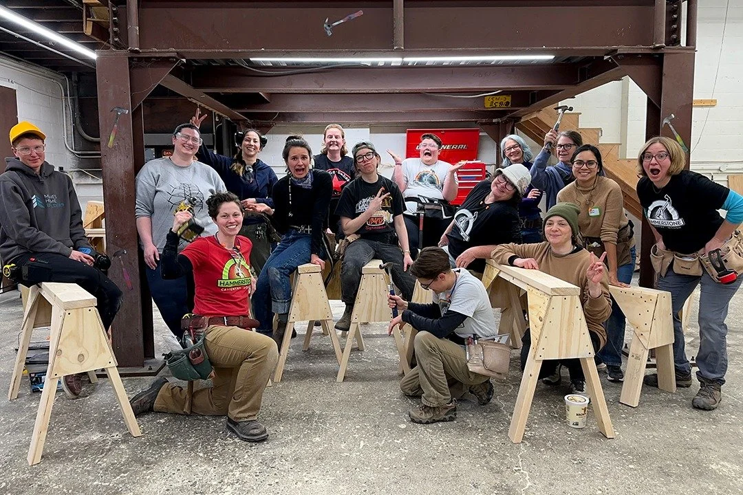 We love our students! So silly, so skilled. ❤️ If you look closely at these photos you can spot our *four* new instructors in training! More on them soon, but know that they'll be teaching Basic Carpentry Skills 101 later this year! 

⚠️ Basic Skills