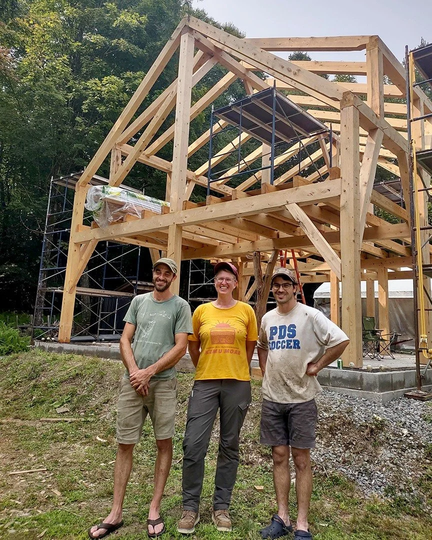 "This is me standing next to my timber framed house that I designed and cut all of the joinery for. We just raised it and I'm feeling extremely proud." -Anneke, one of our new Basic Carpentry Skills 101 instructors 🪚✨Join us in welcoming t
