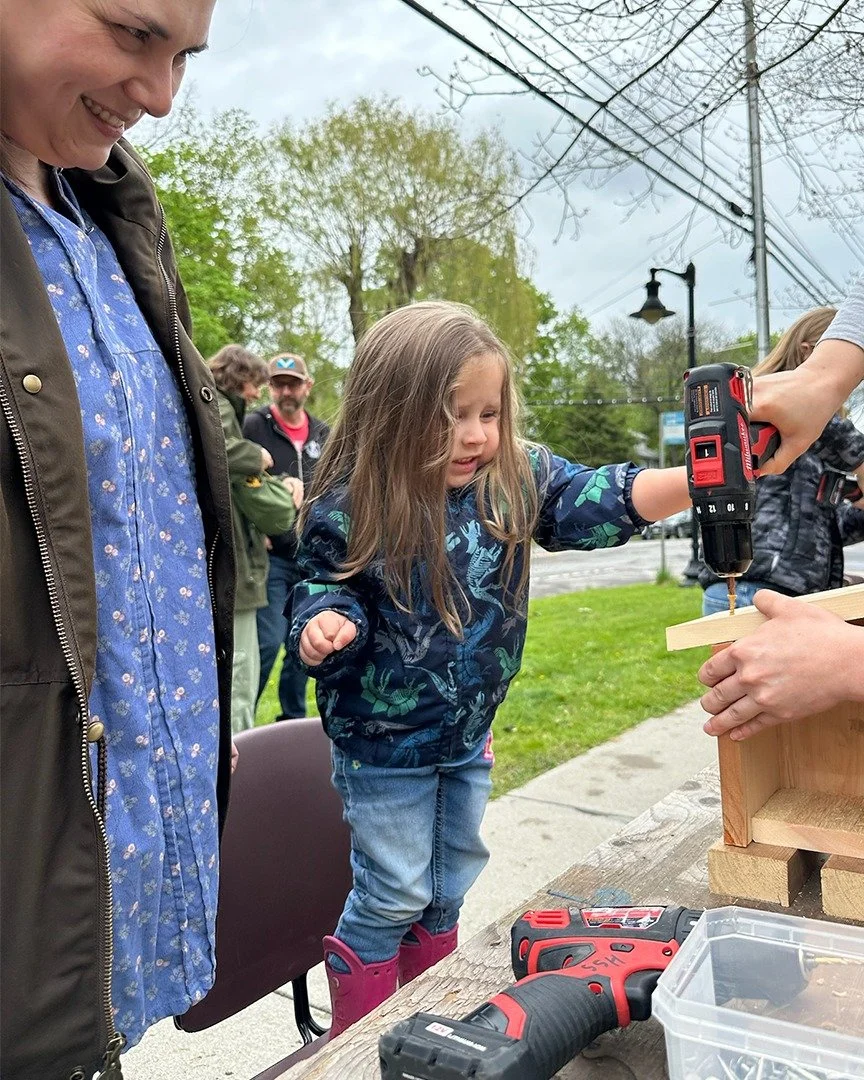 We're getting 'em started young! Big thanks to everyone who showed up and brought their kiddos to our annual free Build a Birdhouse event at the Trumansburg library.

What if all little girls were handed a hammer and a drill at a young age? We get a 