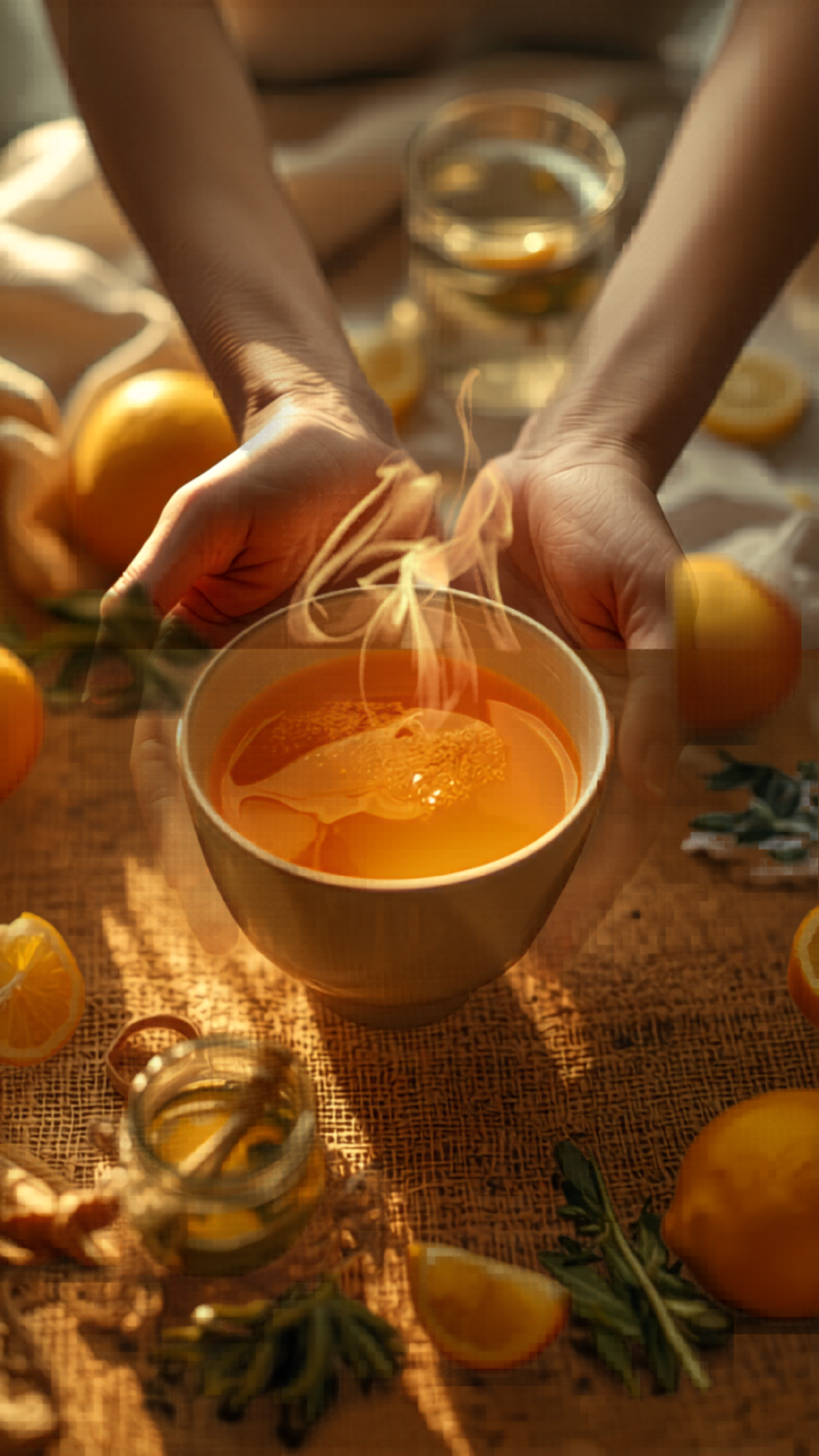 Sacred Morning Liver Detox Ritual with Steaming Bowl of Warm Herbal Tea for Liver Support and Detox with Nik Heartsong Winged Heart healing