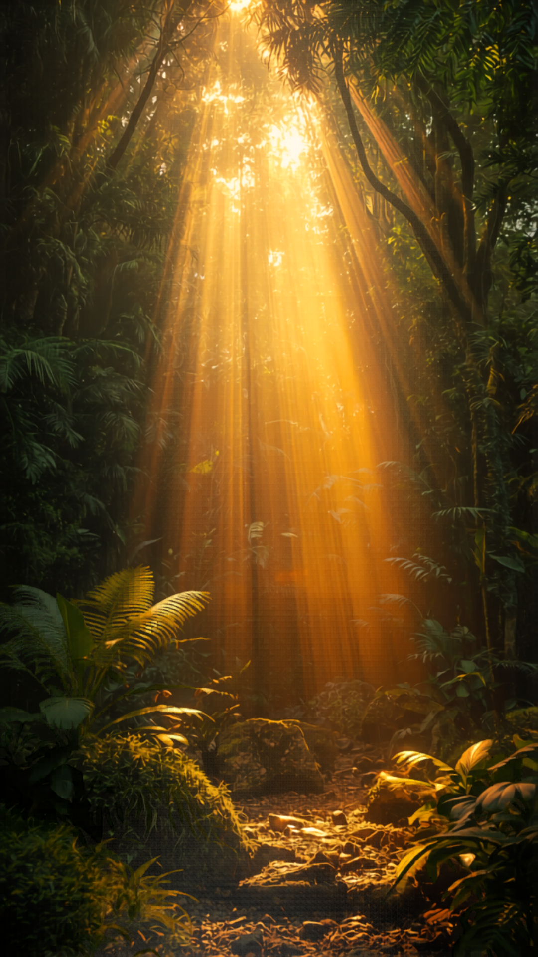 Golden Healing Light Shining Down from the Sky into the Costa Rican Rainforest During a Sacred Plant Medicine Ceremony Nik Heartsong Winged Heart Healing