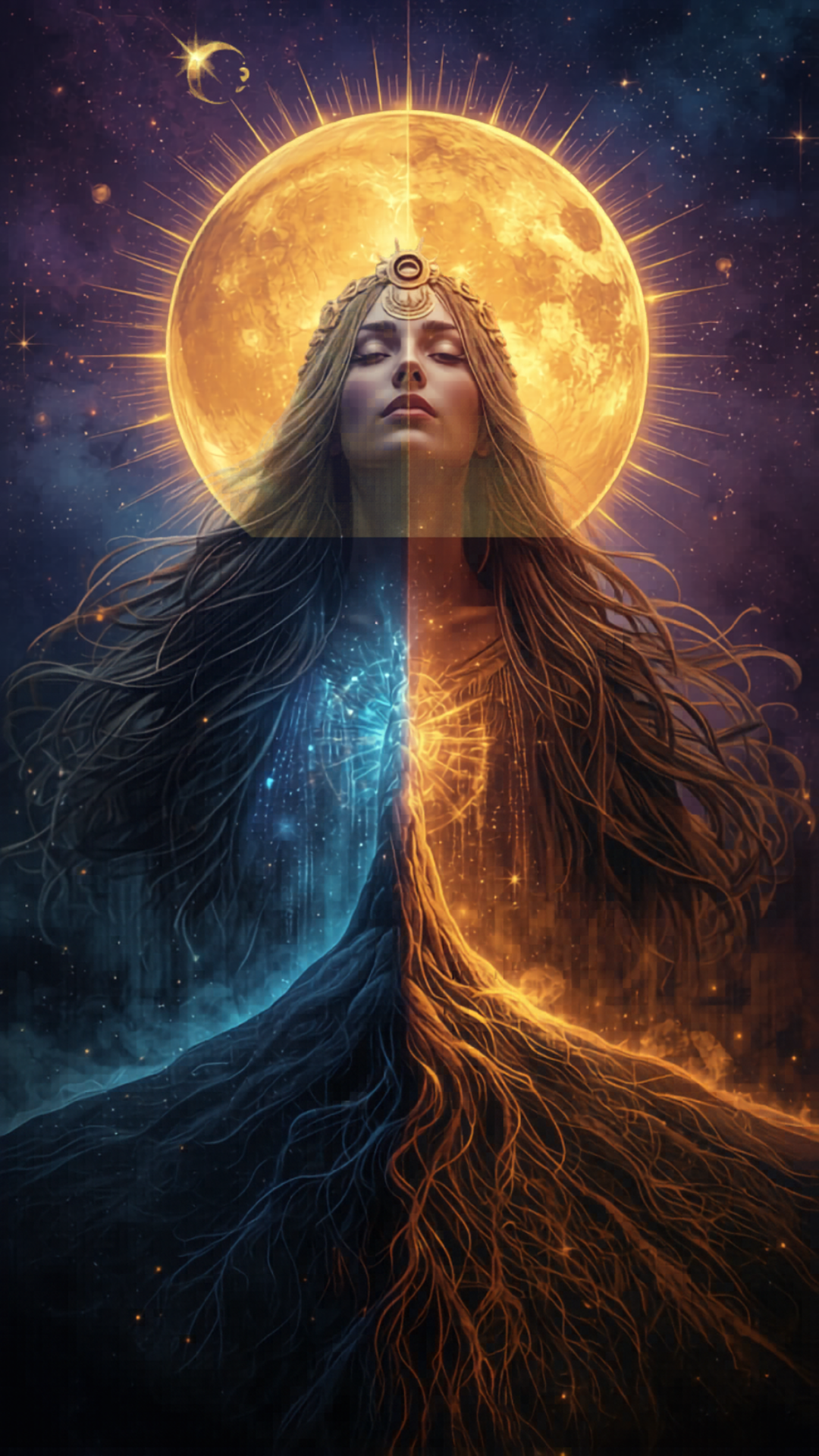 Terrain Theory and Cancer root cause healing by Nik Heartsong Image of Goddess with Sacred Geometry and Roots growing into the Earth