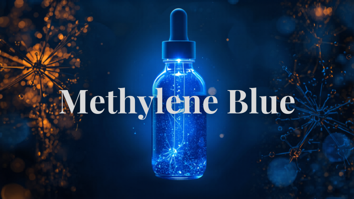 Methylene Blue Beautiful glowing light blue dropper bottle with colorful neurons exploding outward healing with Nik Heartsong