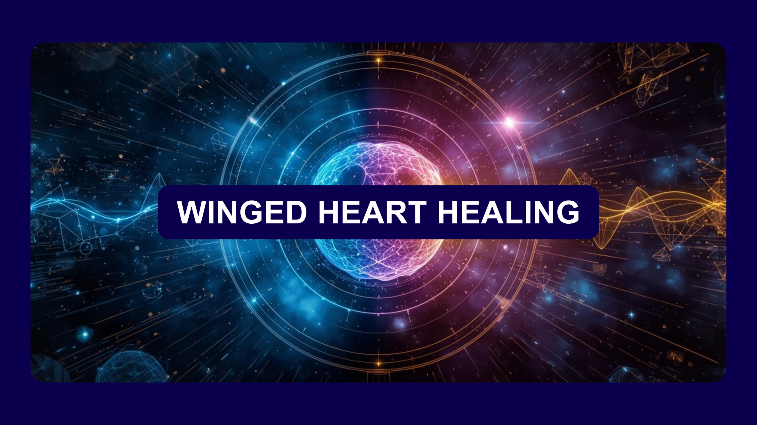 Winged Heart Healing Frequency Medicine with a Sun Radiating out of a rainbow light brain with Nik Heartsong