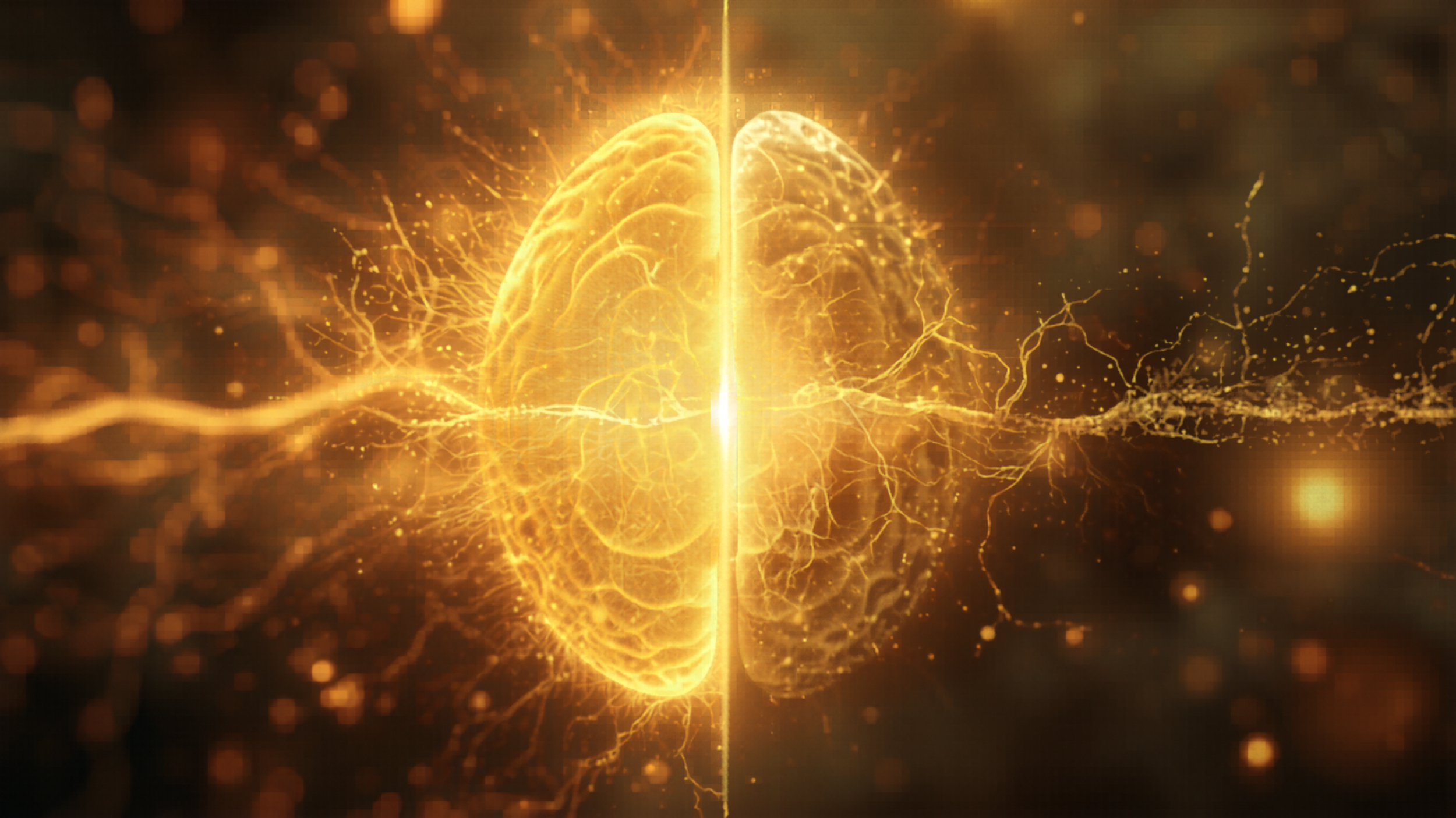 The Parasite that rewires the brain image of golden electrical brain with neural pathways root cause healing with Nik Heartsong Winged Heart Healing