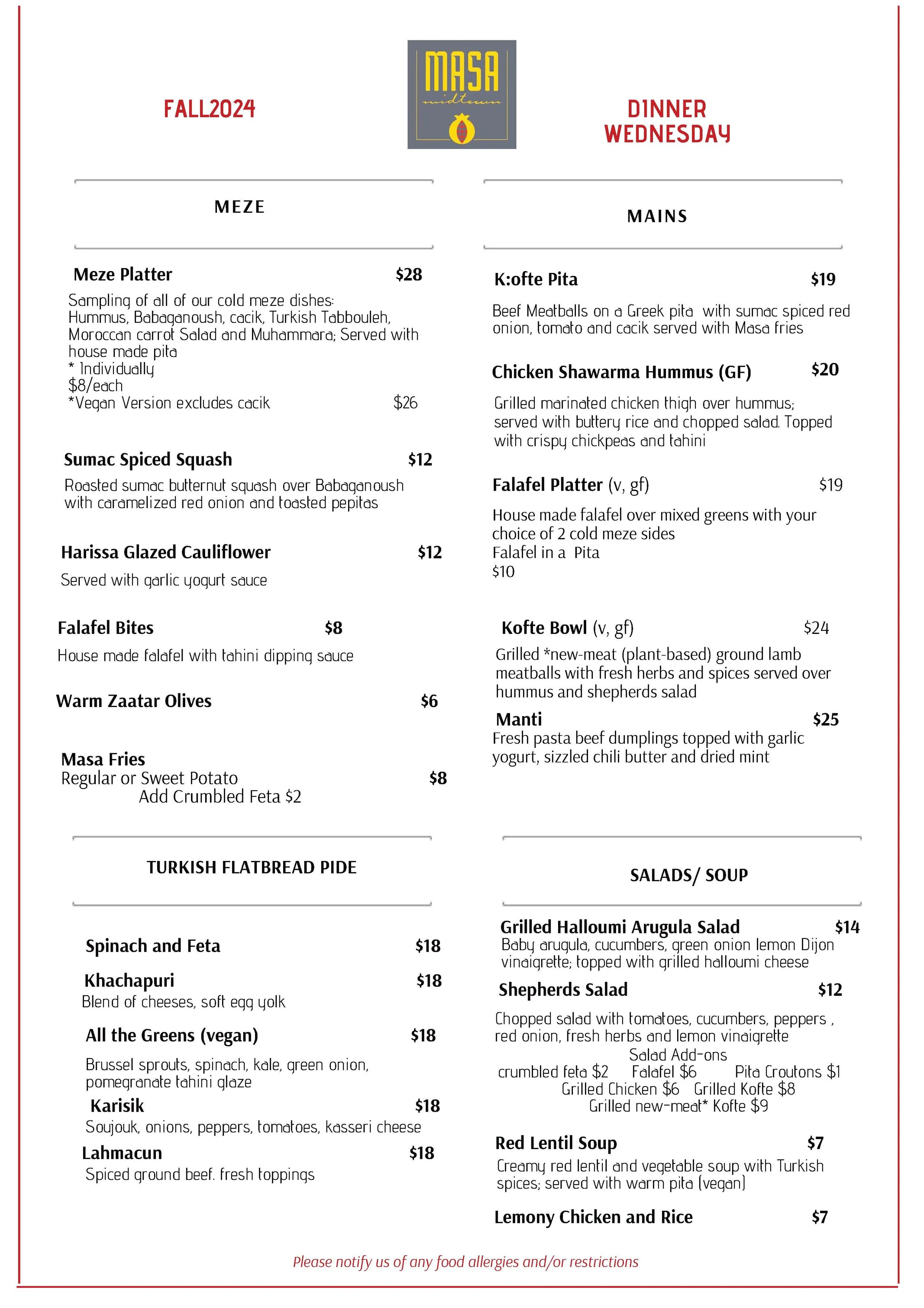 Menus — Masa Midtown