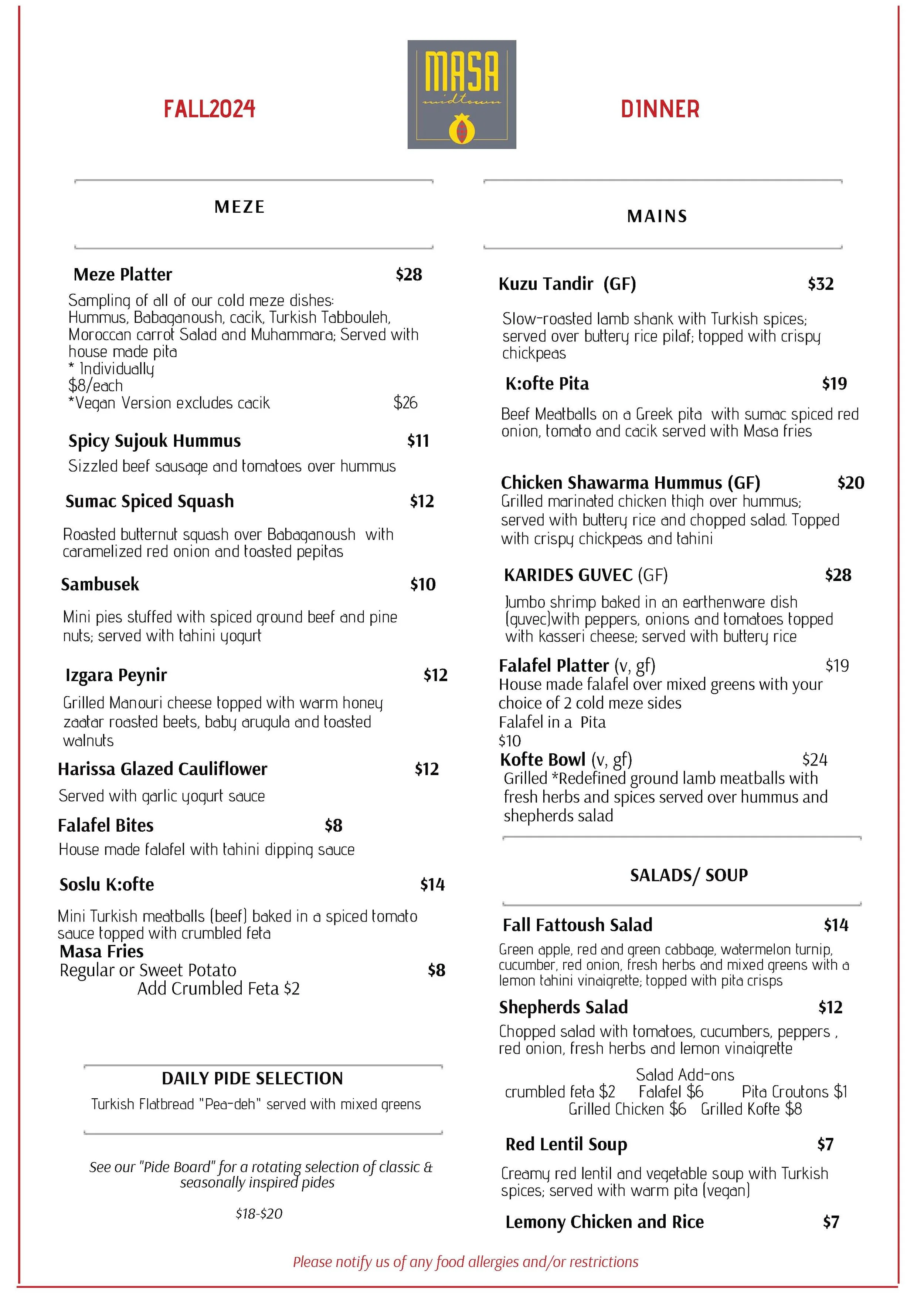 Menus — Masa Midtown