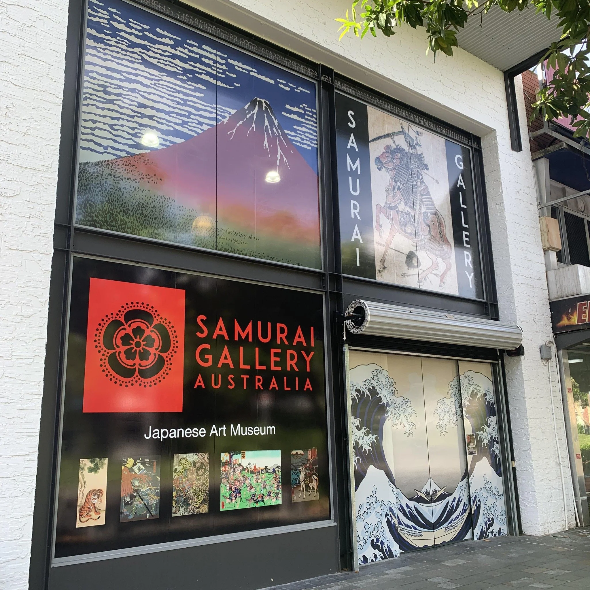Exterior signage of Japanese Art Museum, Samurai Gallery Australia in Cairns.