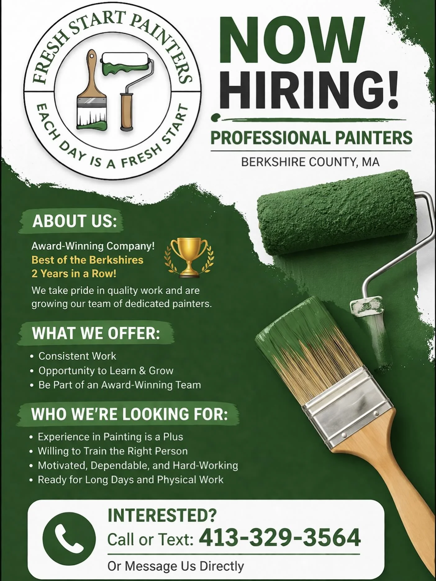 With nicer weather on the horizon, we are still currently looking for employees for this upcoming season.we start exterior from April and ends around October. There&rsquo;s a possibility for full-time positions if you show dedication, quality, and co