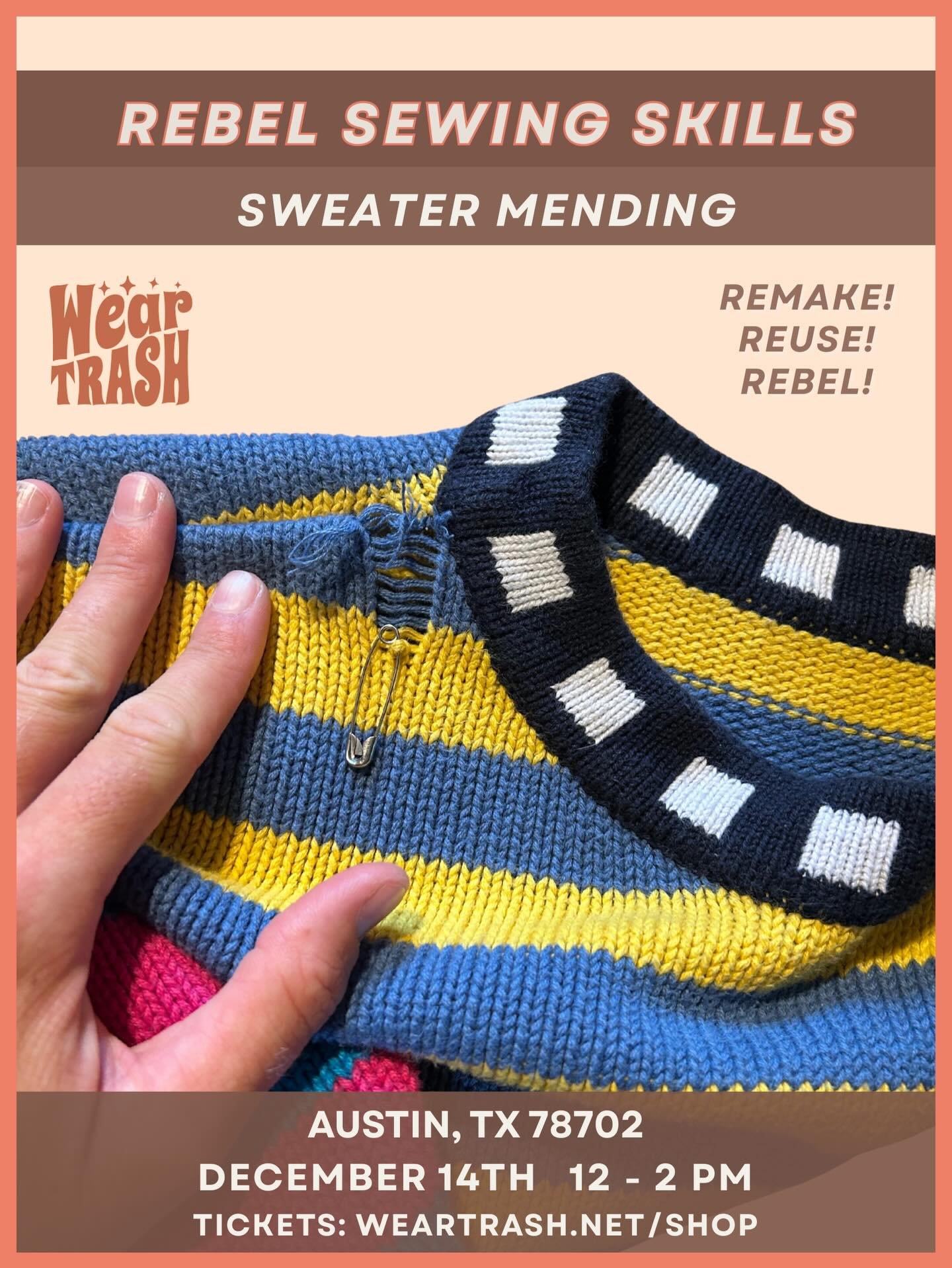 And by popular demand- another workshop for next weekend! Let&rsquo;s mend your sweaters with some hand-darning! No sewing machines necessary.
&amp; yes I know &ldquo;Darning&rdquo; sounds like some ancient term that is completely irrelevant to moder