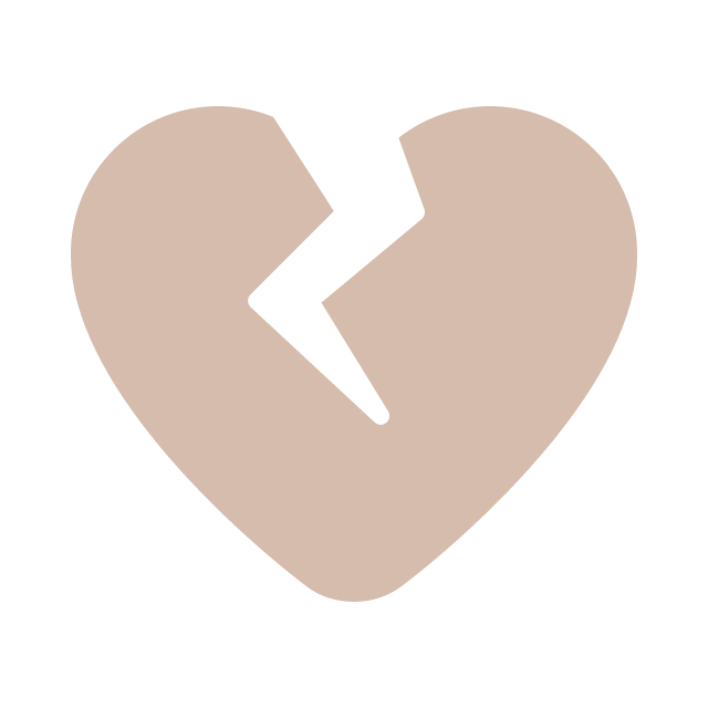 A broken beige heart with a jagged crack in the middle.