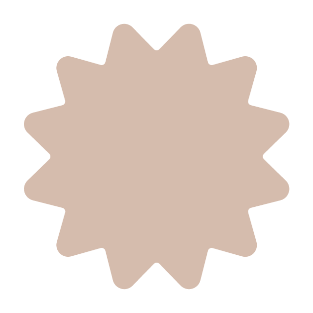 A beige starburst-shaped sticker or badge with no text or additional features.