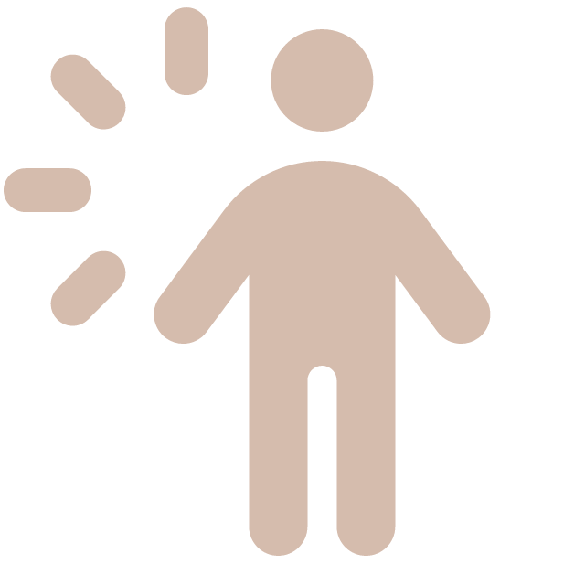 Icon of a human figure with lines radiating outward, indicating alert or attention.