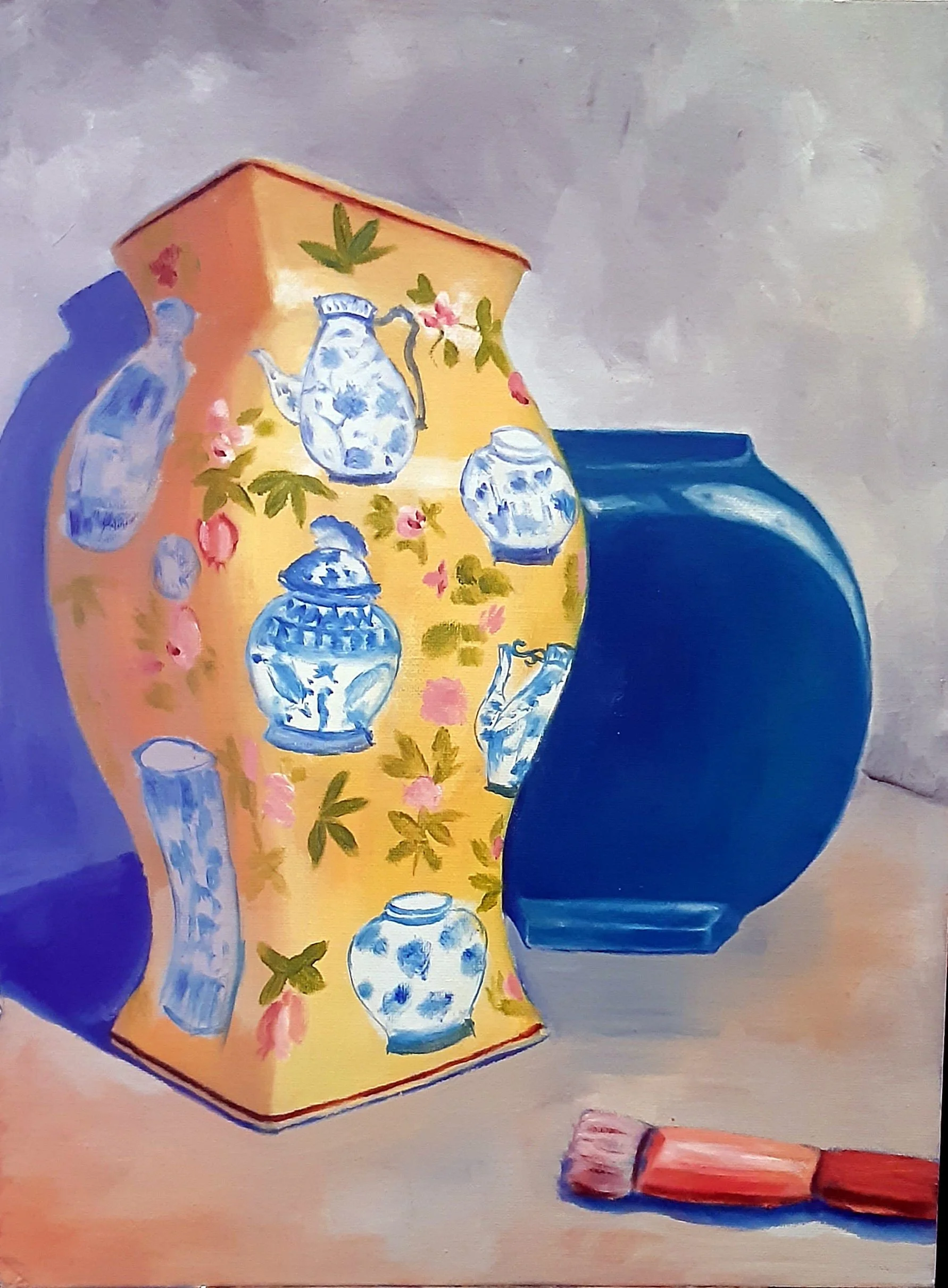 Still Life_Yellow & Blue Vase & Paintbrush.JPG