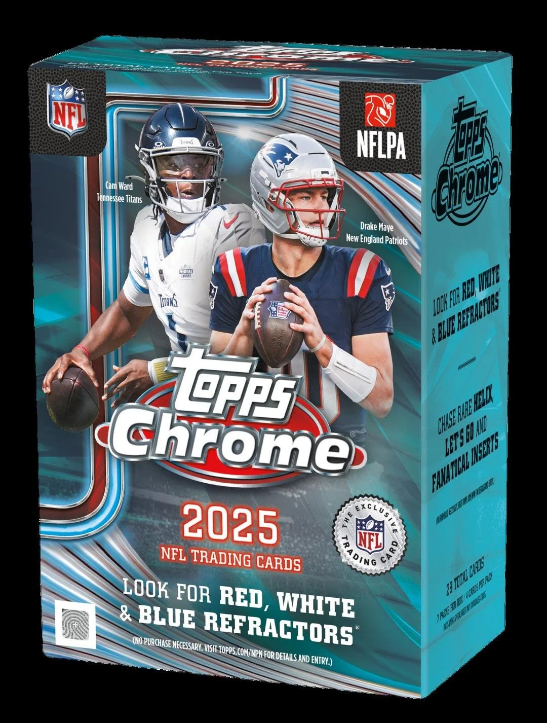 2025 Topps Chrome Blaster Football
7 Packs per Box, 4 Cards per Pack