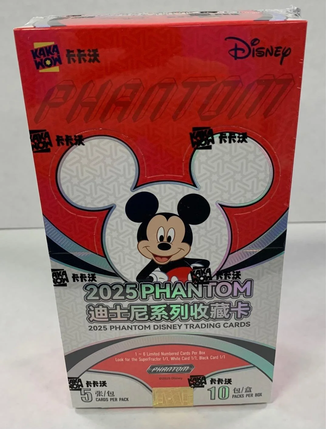 2025 Kakawow Disney Phantom Box
10 Packs per Box, 5 Cards per Pack
Content Highlights:
- 1-6 Limited Numbered Cards per box