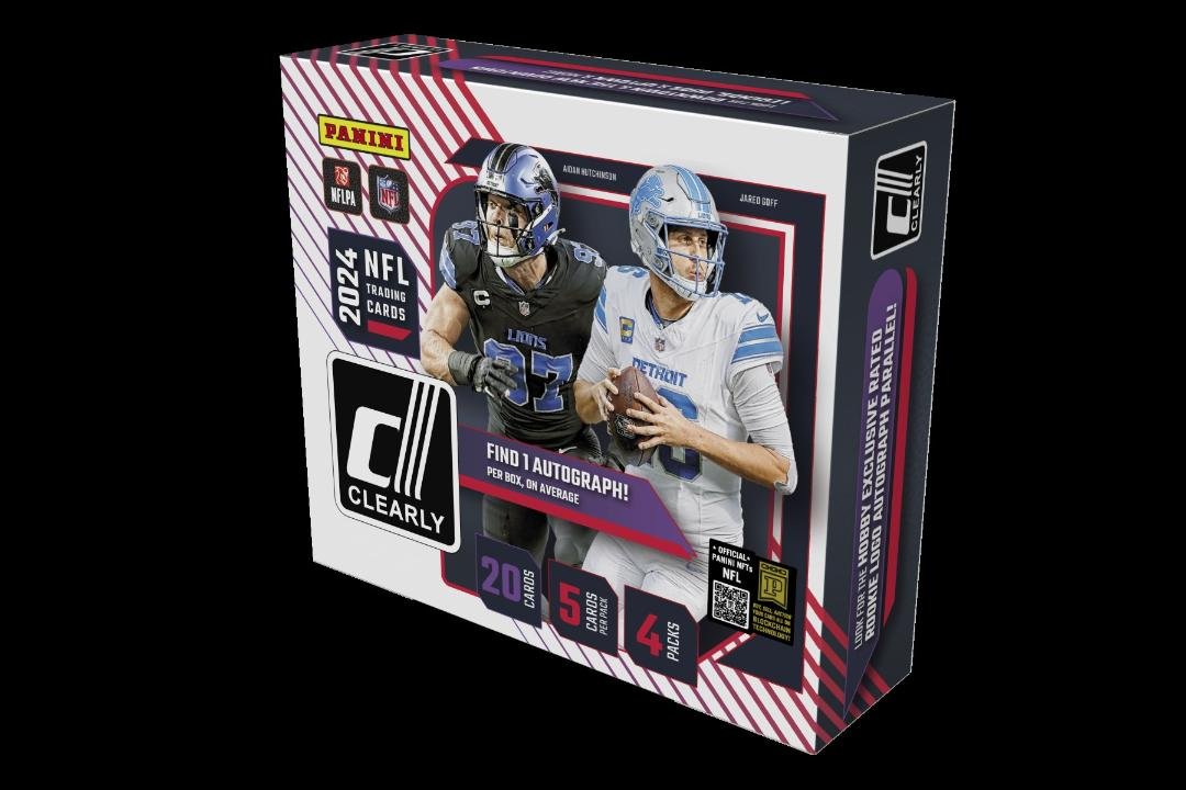 2024 Panini Clearly Donruss Hobby Football
4 Packs per Box, 5 Cards per Pack
Content Highlights:
- 1 Autograph Card per box
- Look for Downtowns & Uptowns Insert Card