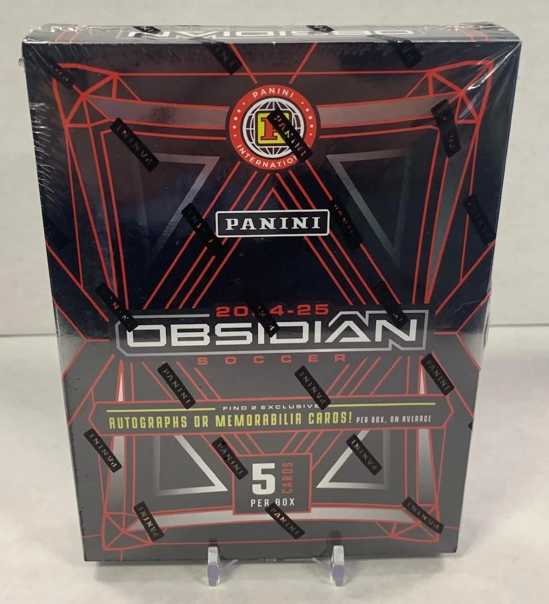 2024-25 Panini Obsidian International Soccer
1 Pack per Box, 5 Cards per Pack
Content Highlights:
- 2 Autographs or Memorabilia Cards per box
- Look for Ultra-Rare Black Color Blast Inserts!
- Look for Exclusive Red Flood, Red Crystal & Red Pulsar P