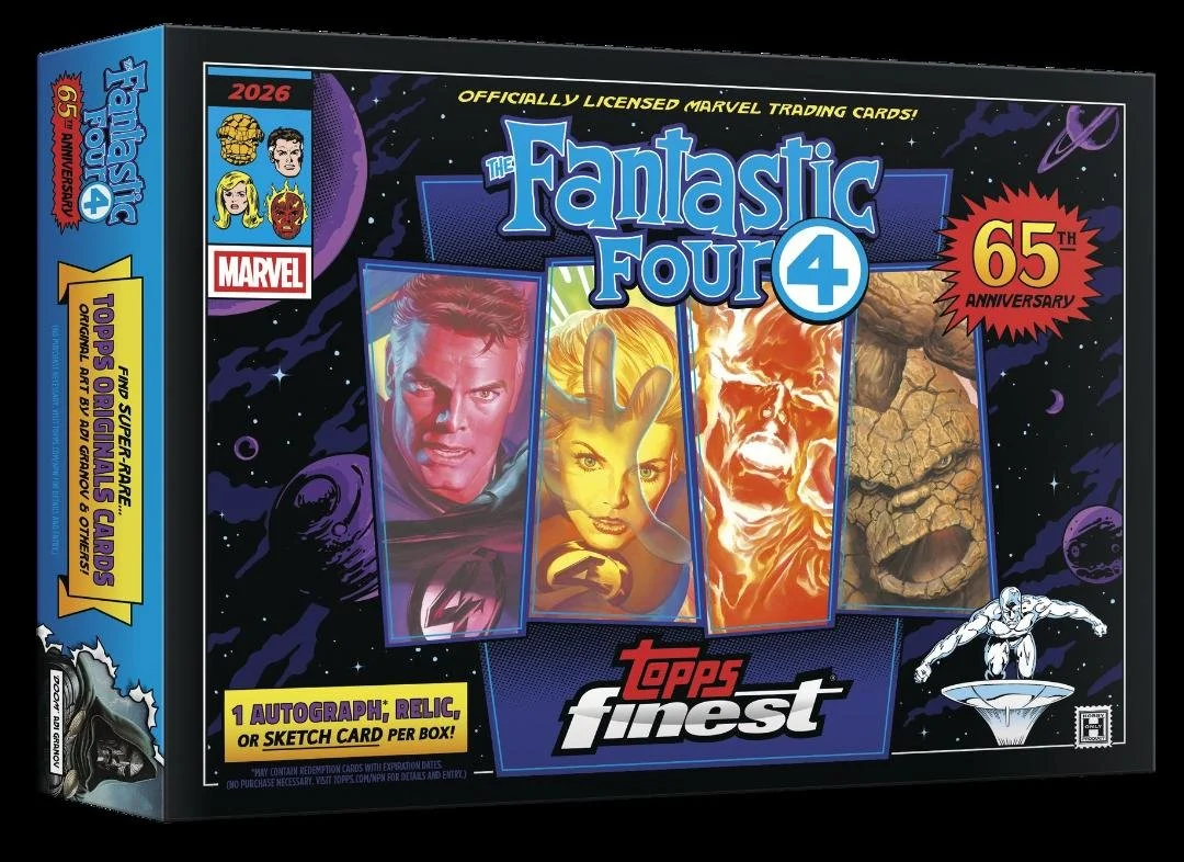 2026 Finest Fantastic Four 65th Anniversary Hobby
10 Packs per Box, 6 Cards per Pack
Content Highlights:
- 1 Autograph, Relic or Sketch Card per box