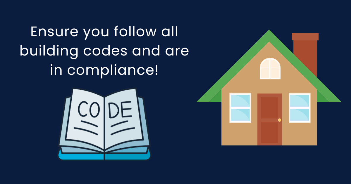 Graphic of a home with a open book of building codes