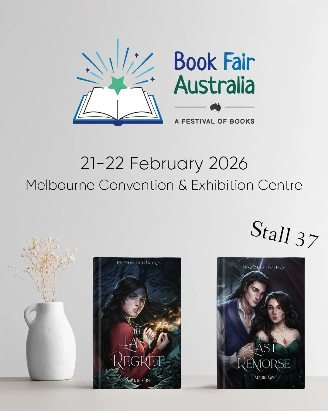 2 more weeks until Book Fair Australia 2026 (Melbourne)!

You&rsquo;ll find me at Stall 37 with signed copies of The Last Regret and The Last Remorse from The Stone of Four Fires series, plus a bunch of bookish merchandise including earrings, necklac