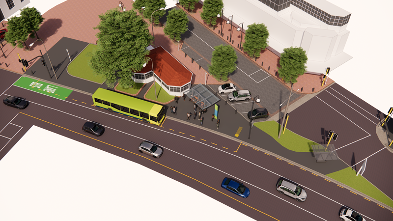 An artists impression of the new bus stop at Post Office Square