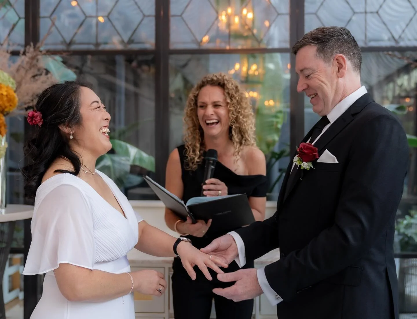 During Chris &amp; Fei&rsquo;s ring exchange, all Chris had to do was stand there, wait patiently, and repeat after me&hellip;. 

Except while I was still talking to their family and friends, he was SO eager to seal the deal that he quietly and very 