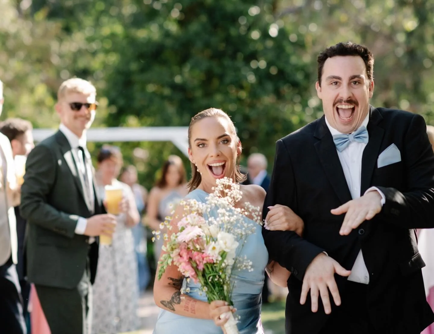 Sophie and Lucas may have just tied the knot - but his very cool sister and brother, who were part of the wedding crew,  were clearly ready to get the party started on the walk back up the aisle!

Peak sibling energy for the win and what every weddin