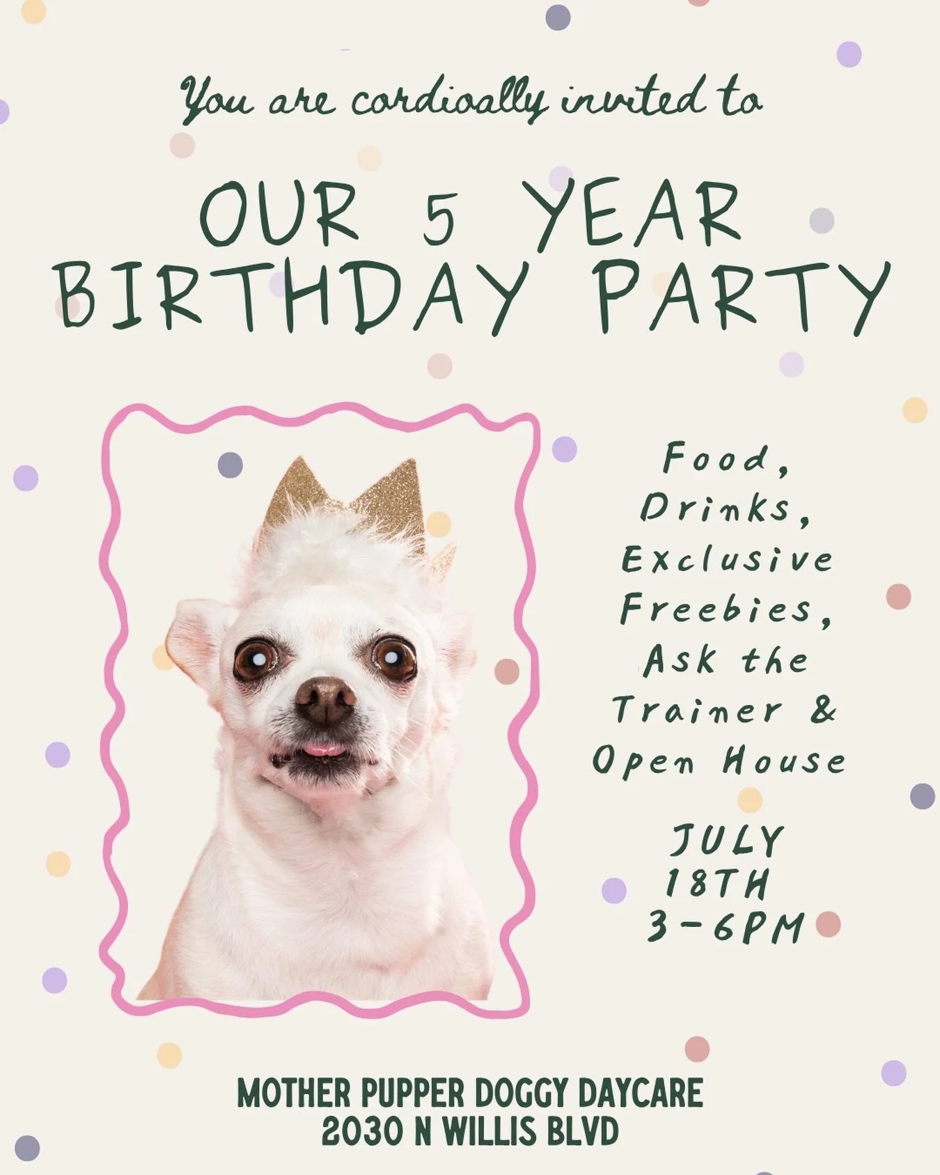 We&rsquo;re turning five! We feel so lucky to have taken ownership of a long-standing business - Dog Gone Happy had been running for 15+ years before Haley and Zoe took over in 2021. This July marks five years since we stepped into this role, and we 