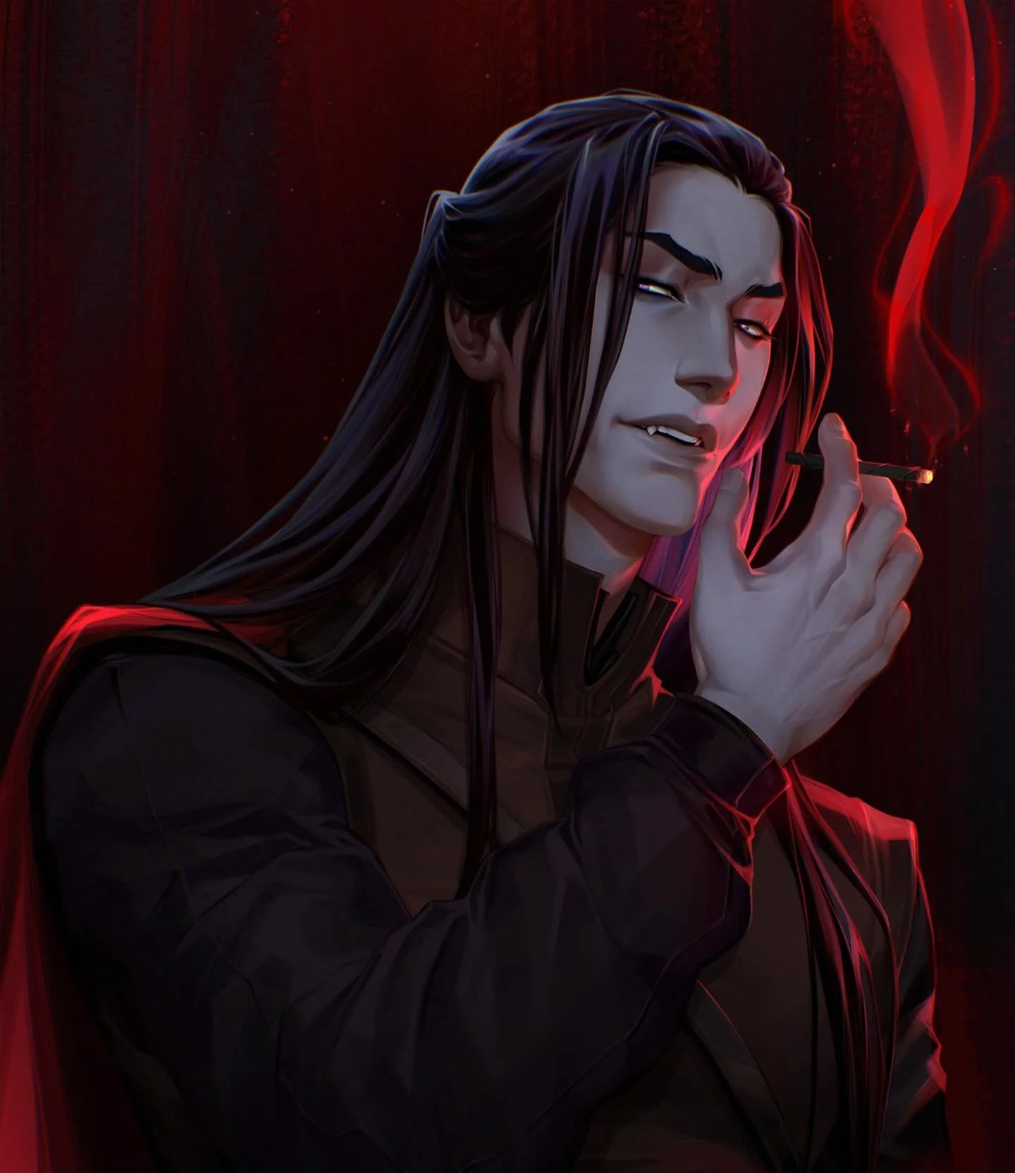 Vampires with long hair yes 😌 (Fun fact - his design was lowkey inspired by Morgoth from LoTR. I also wanted him to give the majestic feel like the elves from Lord of the Rings)

Meet Ares Valdemar, general of war charged to watch over the princess 