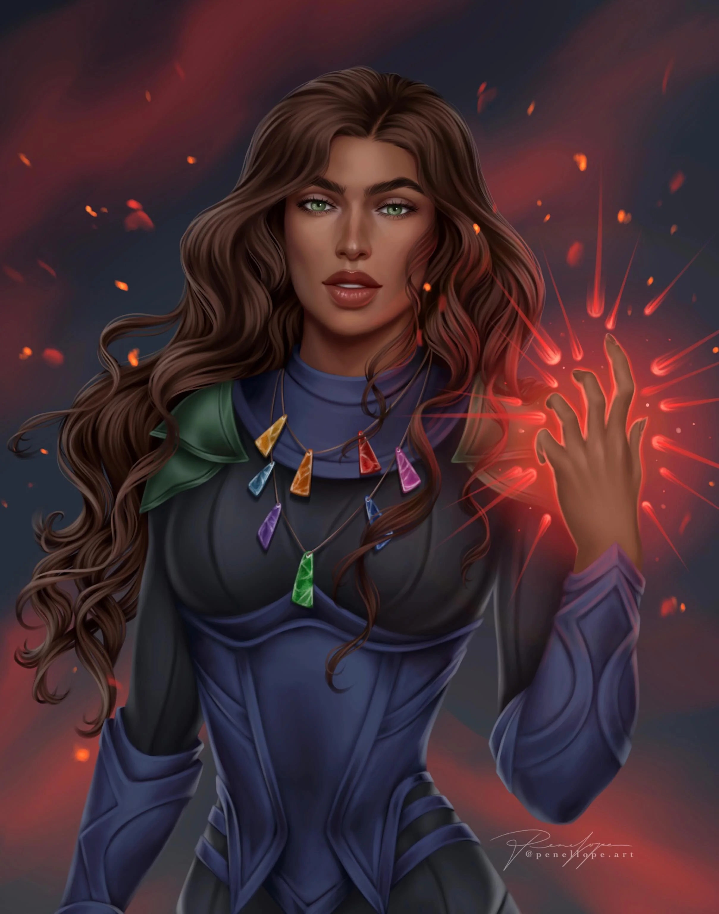 &ldquo;Red ether surged up from the dirt, geysers of fiery light, and the specters screamed, scrambling away from her power. Zara tampered it down in time for the rhinoceros to plow through the creatures&mdash;followed by the &eacute;rendira.&rdquo;

