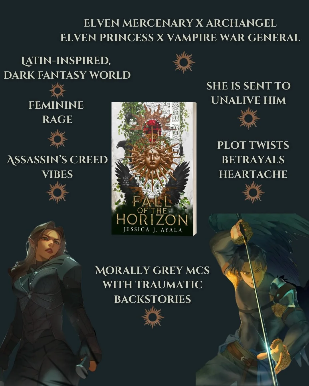 If you&rsquo;re fan a high fantasy with darker elements and romance as the subplot (and characters full of trauma and heart) then FALL OF THE HORIZON my be for you❤️

Next I&rsquo;ll be sharing some fav microtropes of mine 😌

🌙Epic Dark Fantasy x L