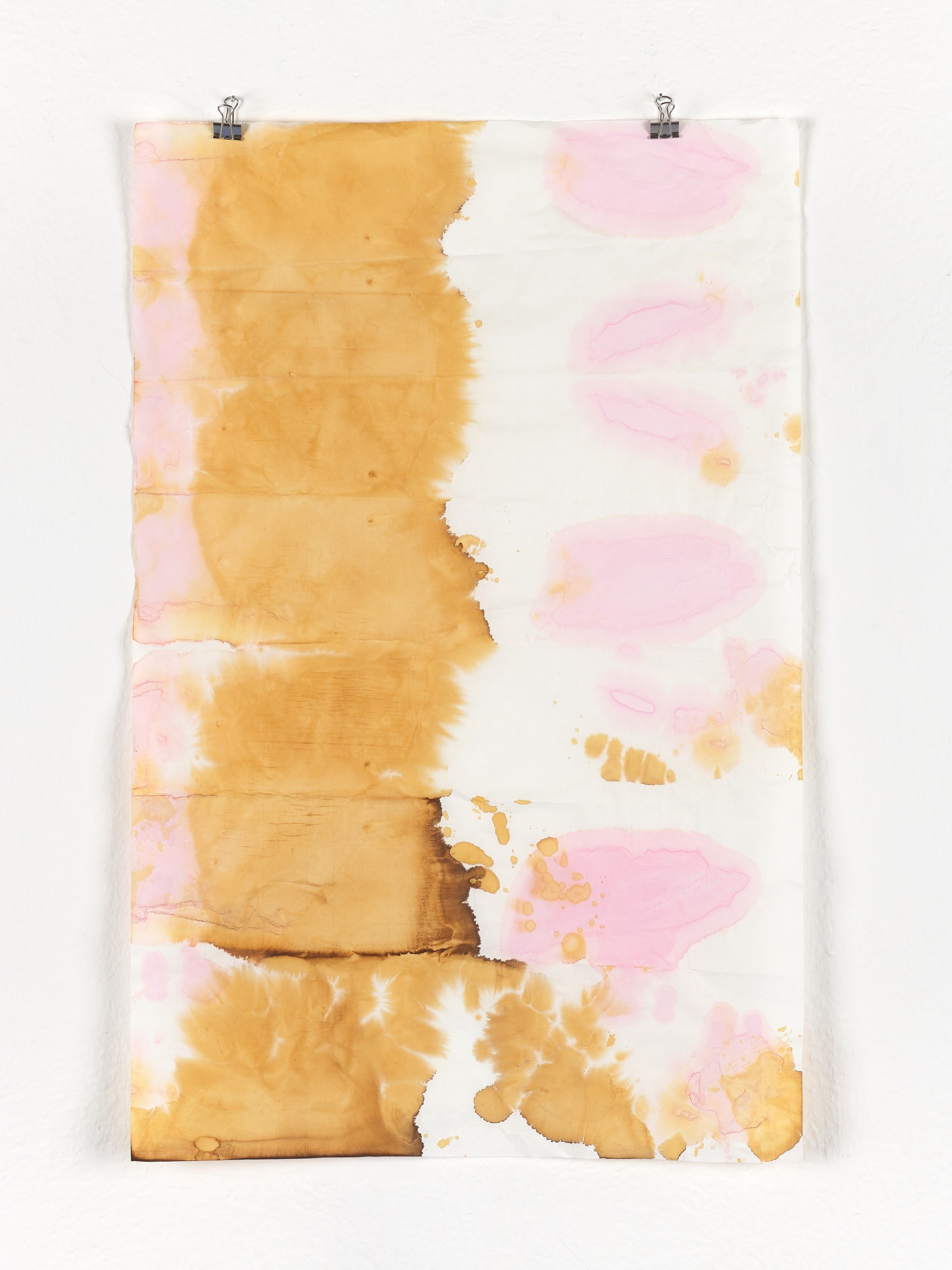 Don’t Play Cards with Satan by Marie Birkedal, painting on paper in orange, green, pink and brown.