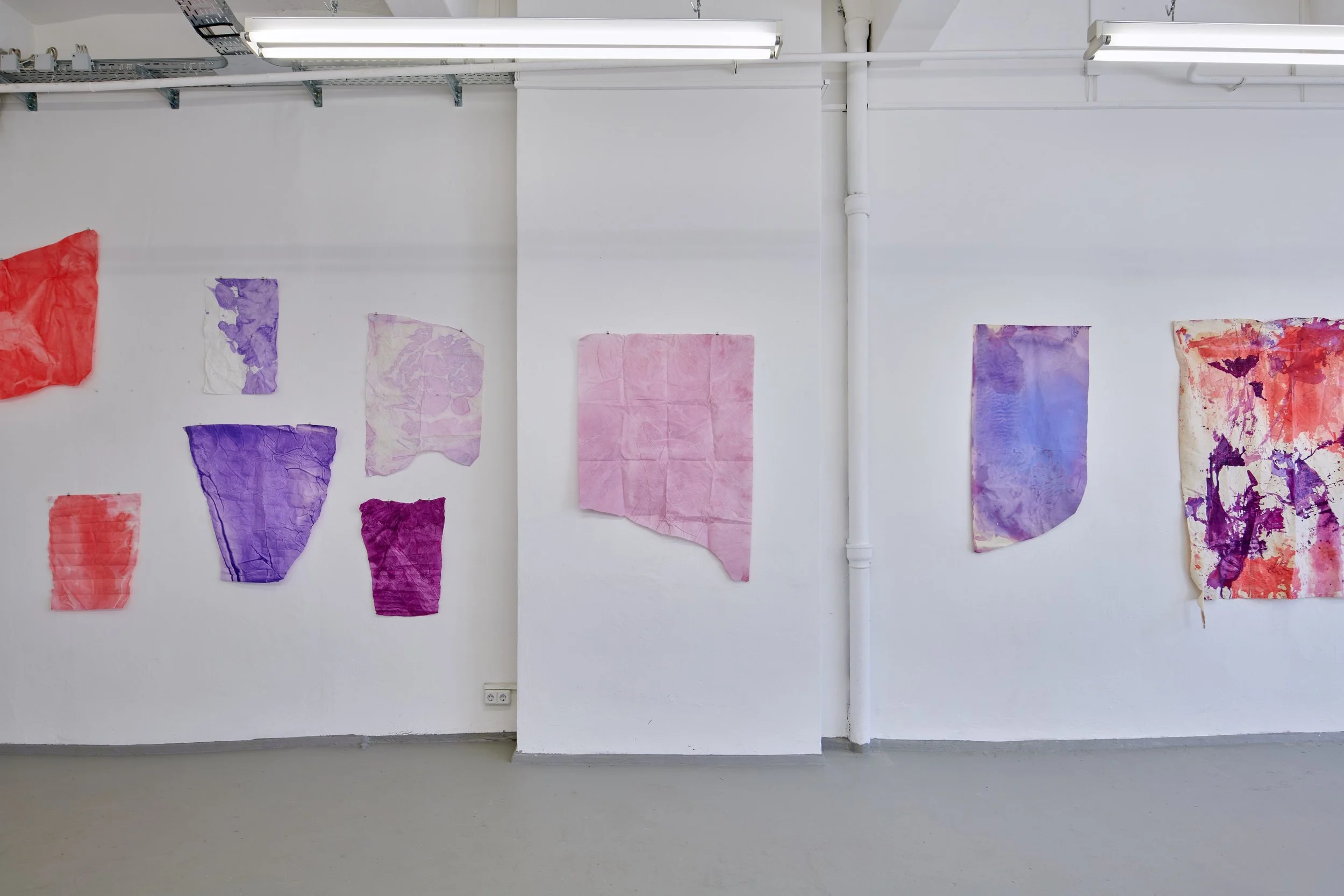 Studio installation view of Marie Birkedal’s Godspeed works on paper, Berlin, 2026.