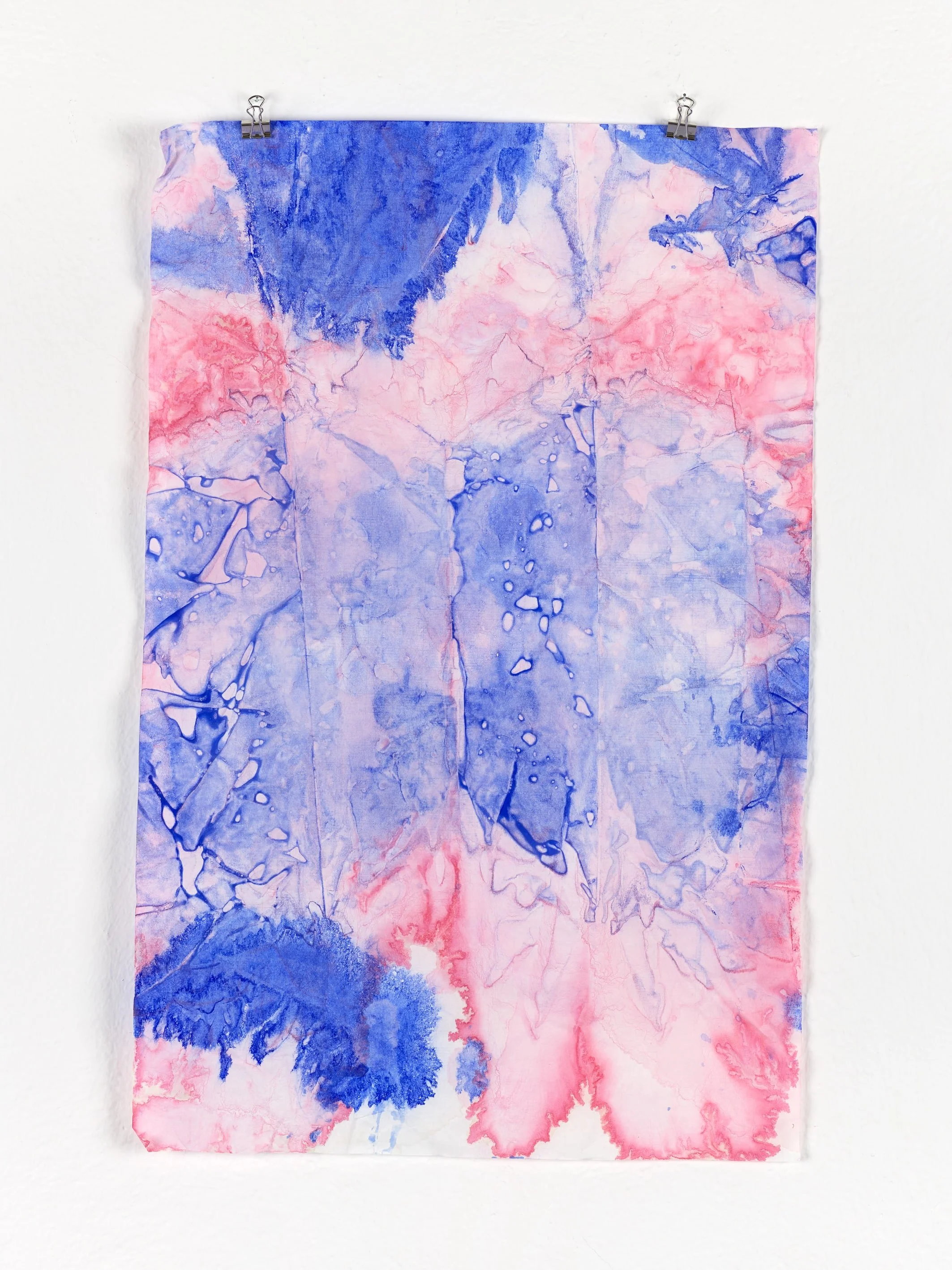 Broken Glass and Kindness, watercolor painting on paper by Marie Birkedal, 2022, with layered blue, violet and pink forms