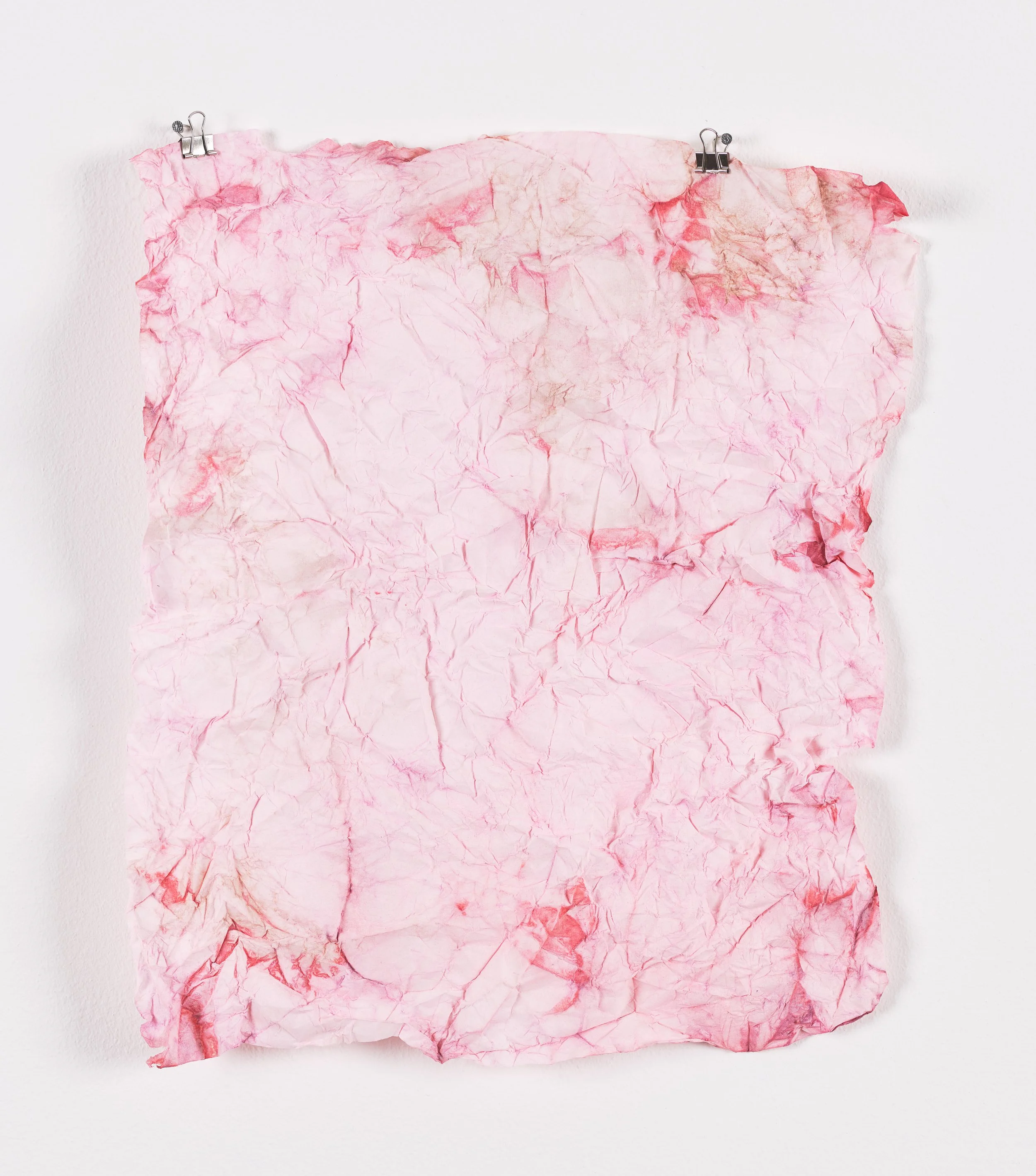 Innocence the Hard Way, 2019, painting on paper by Marie Birkedal, in pale pink and red tones.