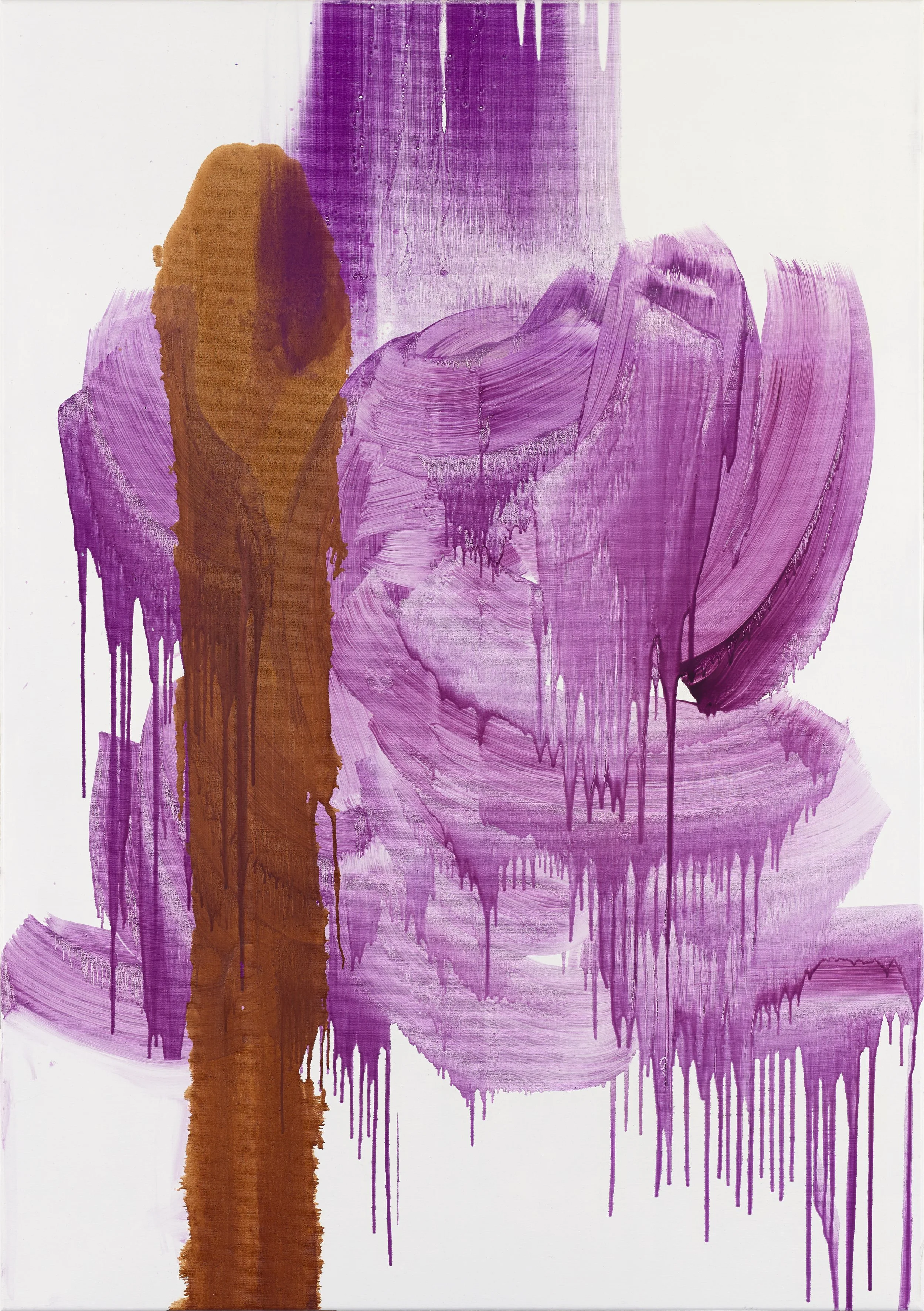 Detail of Marie Birkedal’s painting Ferris Wheel, with layered purple, pink, and brown brushwork, shown in YOU & ME / VOLUME 02 at FeldbuschWiesnerRudolph, Berlin.
