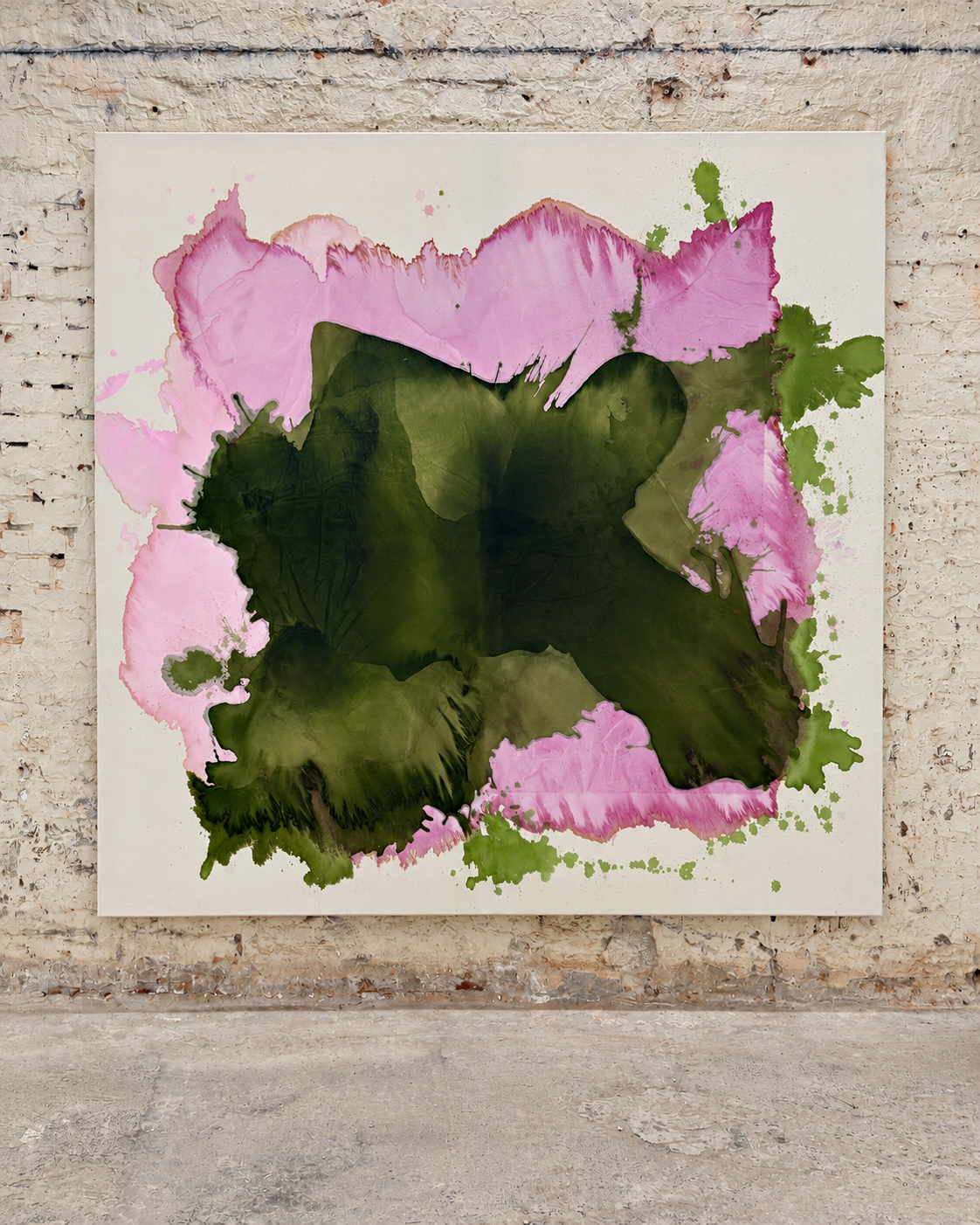 Marie Birkedal, Hope is the thing with feathers, mixed media on prepared cotton, 180 × 180 cm, installed in the group exhibition IST.