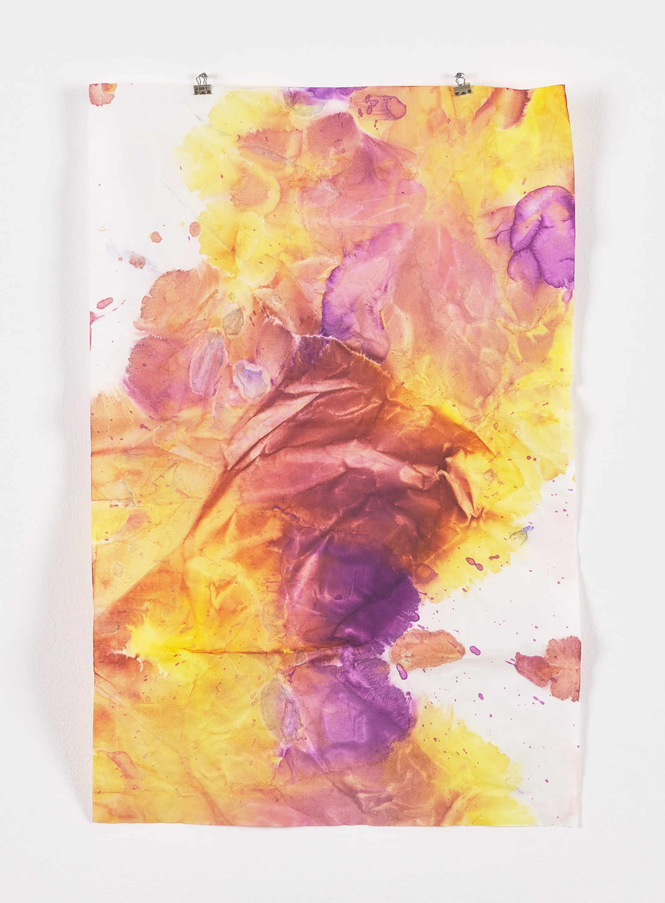 Bereft Rooftops, Violet Blue, 2020, by Marie Birkedal, painting on paper in yellow, violet, pink and orange.
