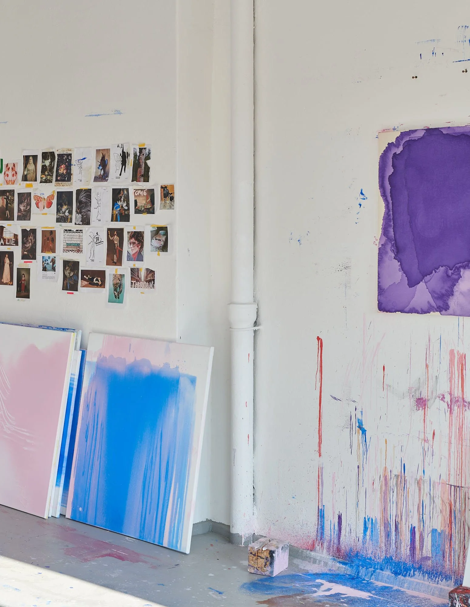 Marie Birkedal’s studio in Berlin with abstract paintings