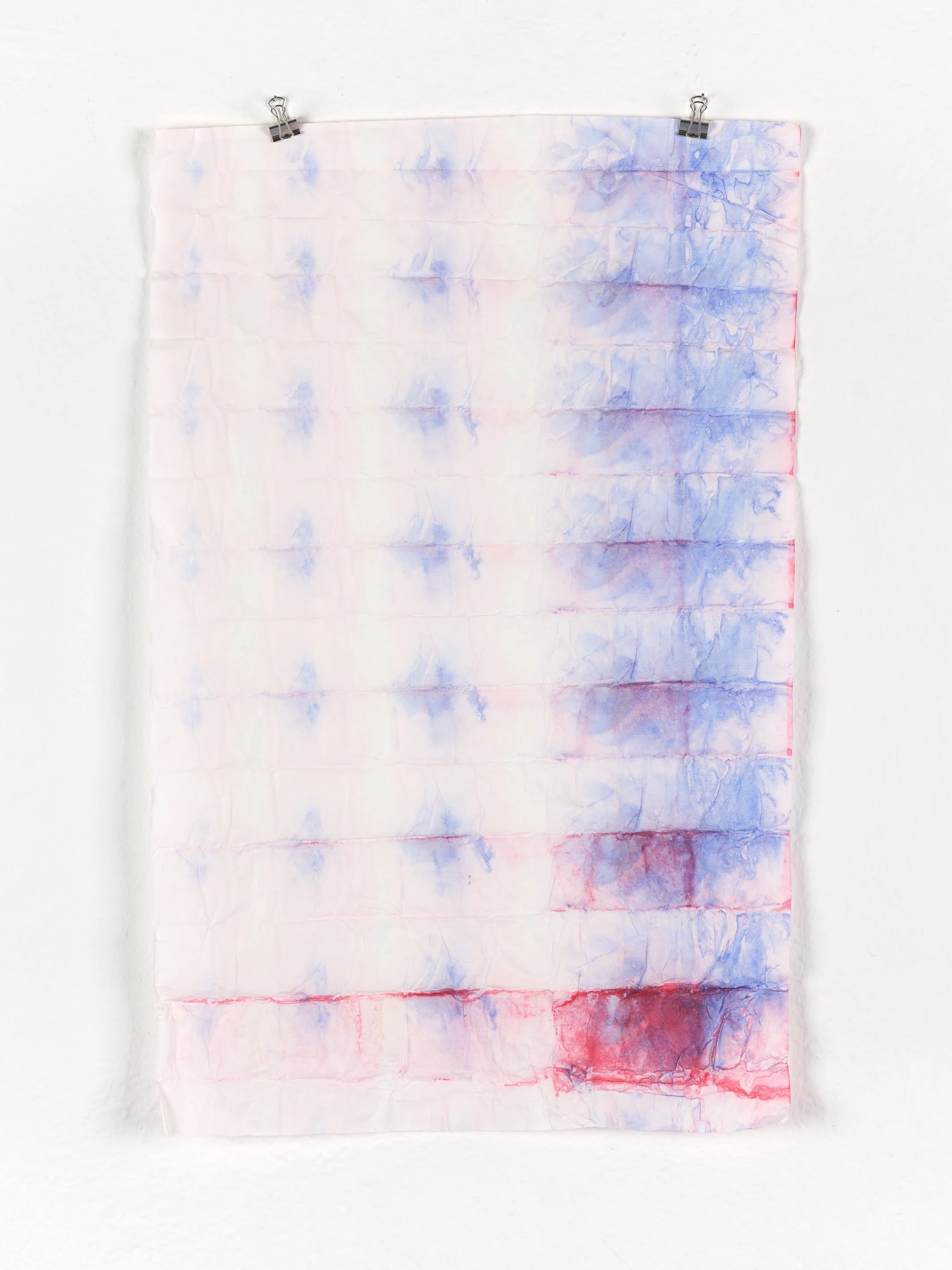 Newton’s Cracks by Marie Birkedal, painting on paper in pale violet, blue and red.