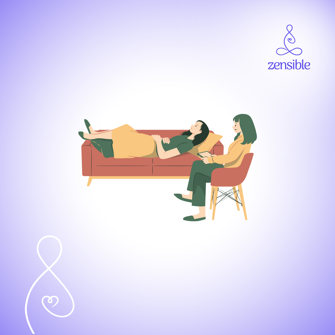 A therapist and a client in a therapy room with throw pillows