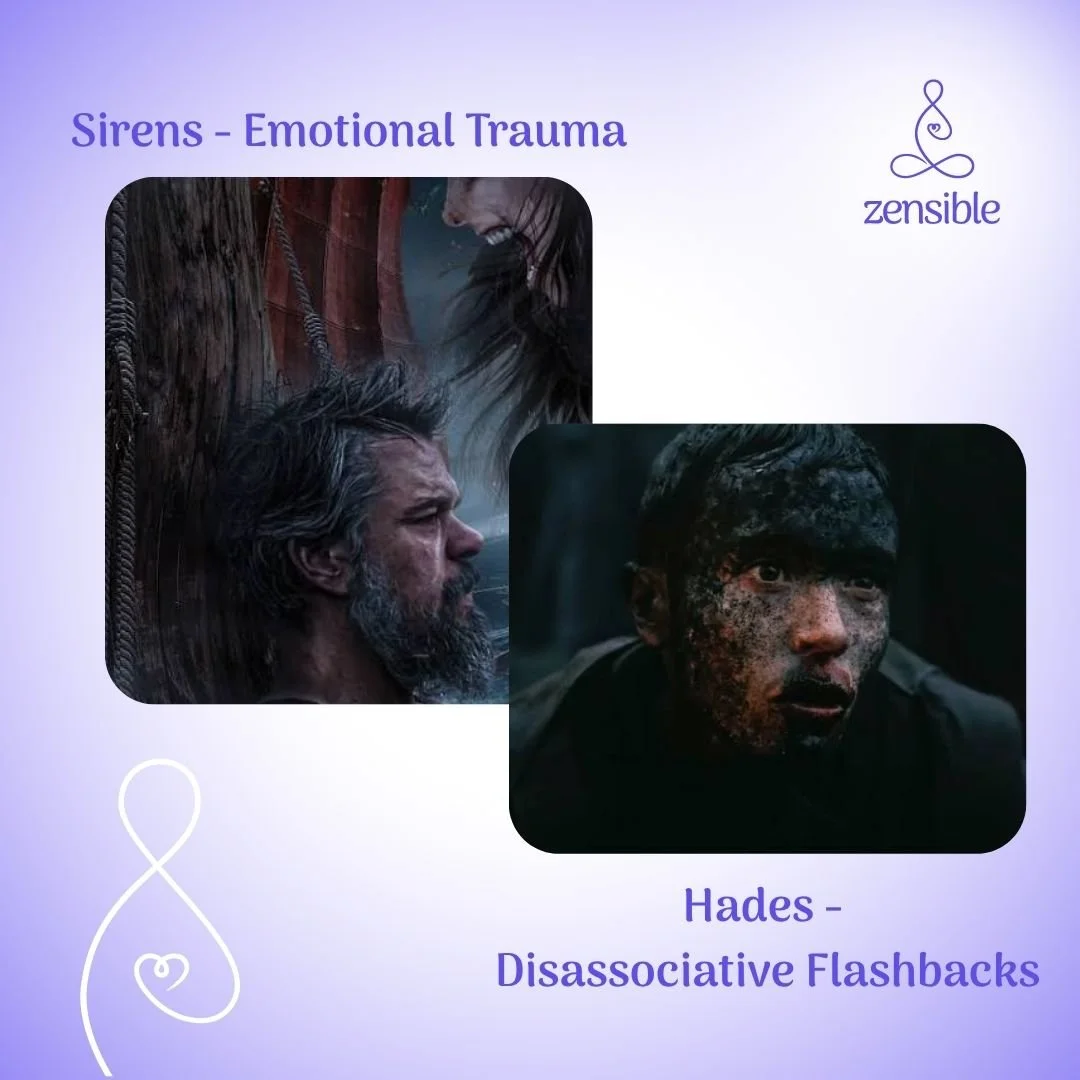 PTSD symptoms depicted in the movie Odyssey such as The Sirens depicting emotional trauma and Shades from Hades are Odysseus' disassociative flashbacks