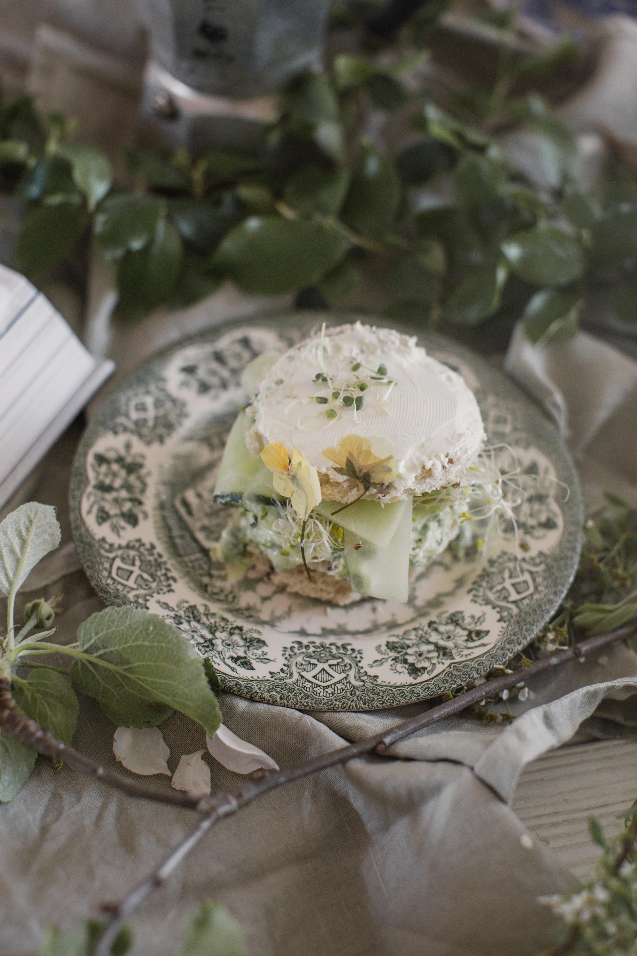 Tea Sandwich Cake with Pea Herb Cream 