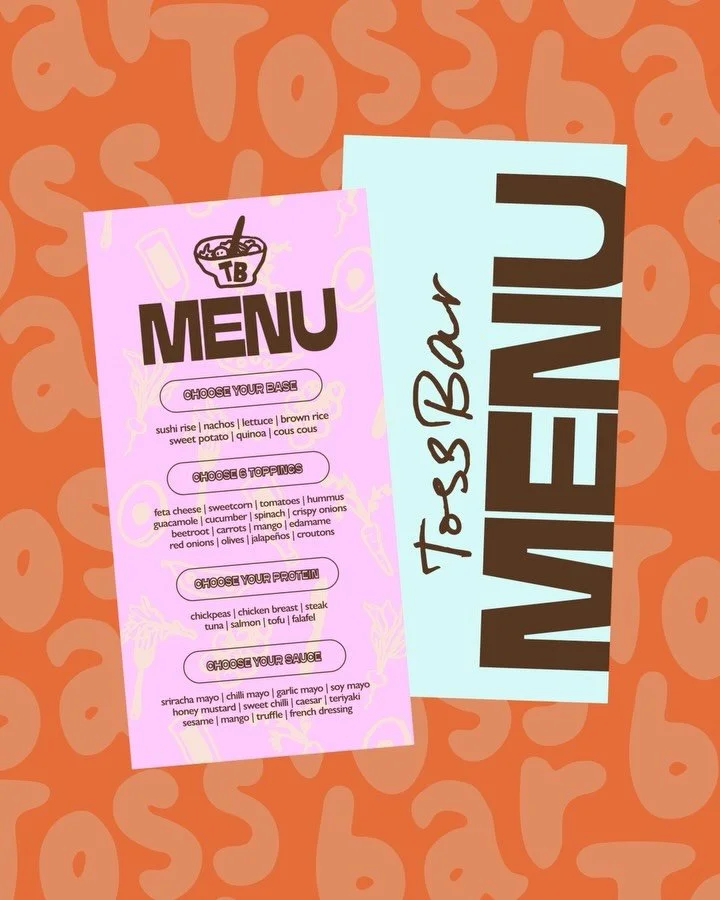 Funky designs for a funky brand!🥑

Our final post for toss bar and of course we had to create some seriously groovy and out there menus!

Honestly the illustrations add SO much personality and depth to this identity, it elevates it and gives such a 