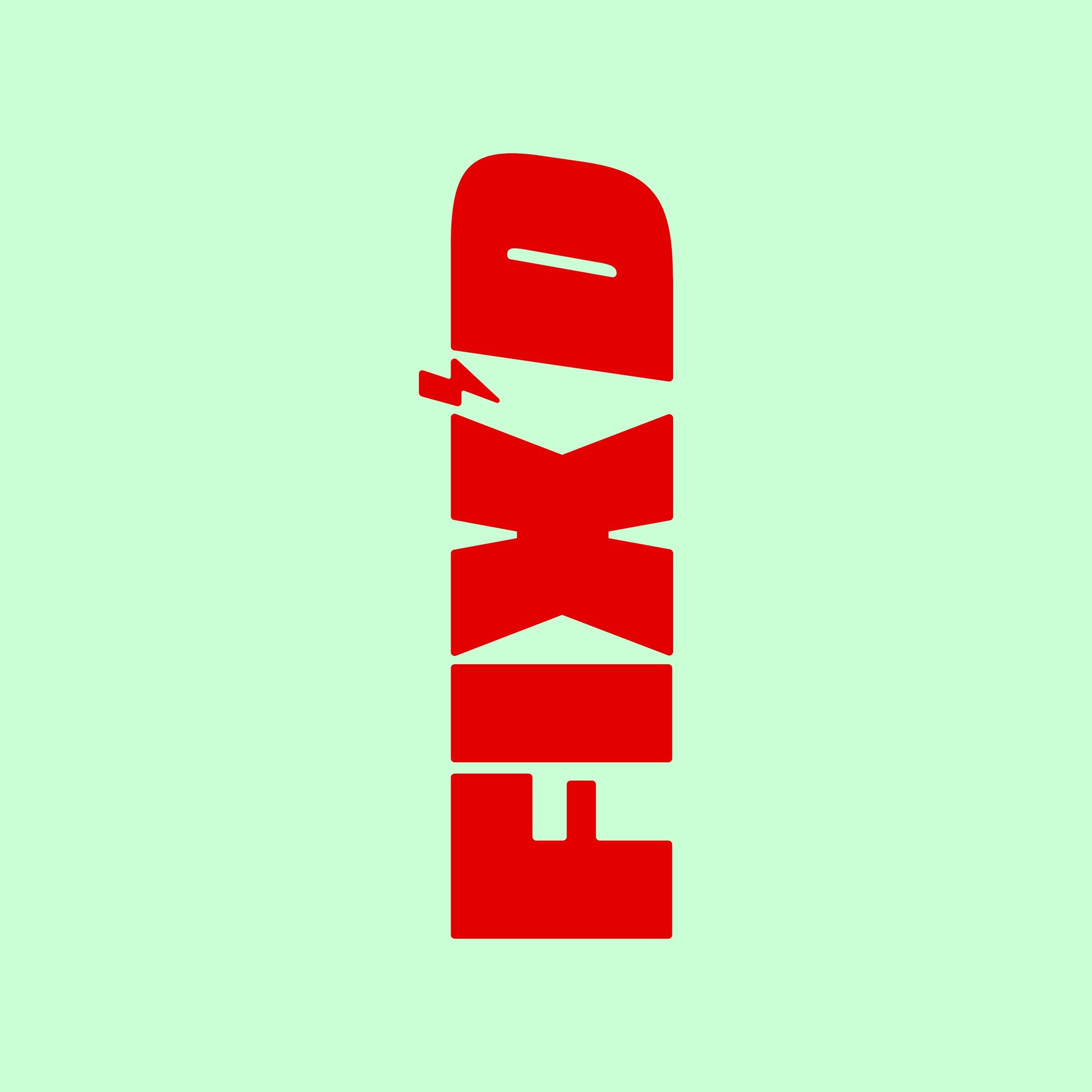 The logo for 'FIX'D' written vertically in bold red letters on a light green background. A energy drink, natural iced tea brand