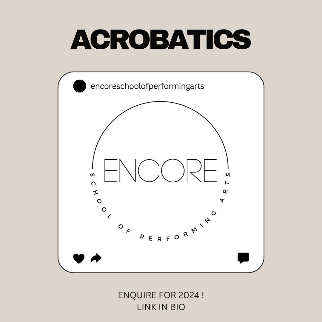 𝗔𝗰𝗿𝗼𝗯𝗮𝘁𝗶𝗰𝘀 𝗖𝗹𝗮𝘀𝘀𝗲𝘀 𝗮𝘁 𝗘𝗻𝗰𝗼𝗿𝗲 !

Acrobatics is a blend of strength, flexibility, and agility. Our classes combine tumbling, balancing and strength activities to provide opportunity for students to develop body control, coordin