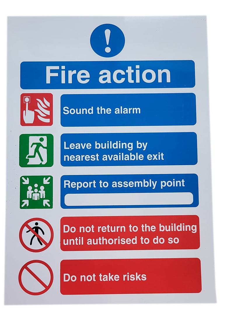 Picture of a fire action sign