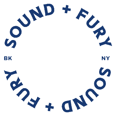 Circular logo with text Sound + Fury