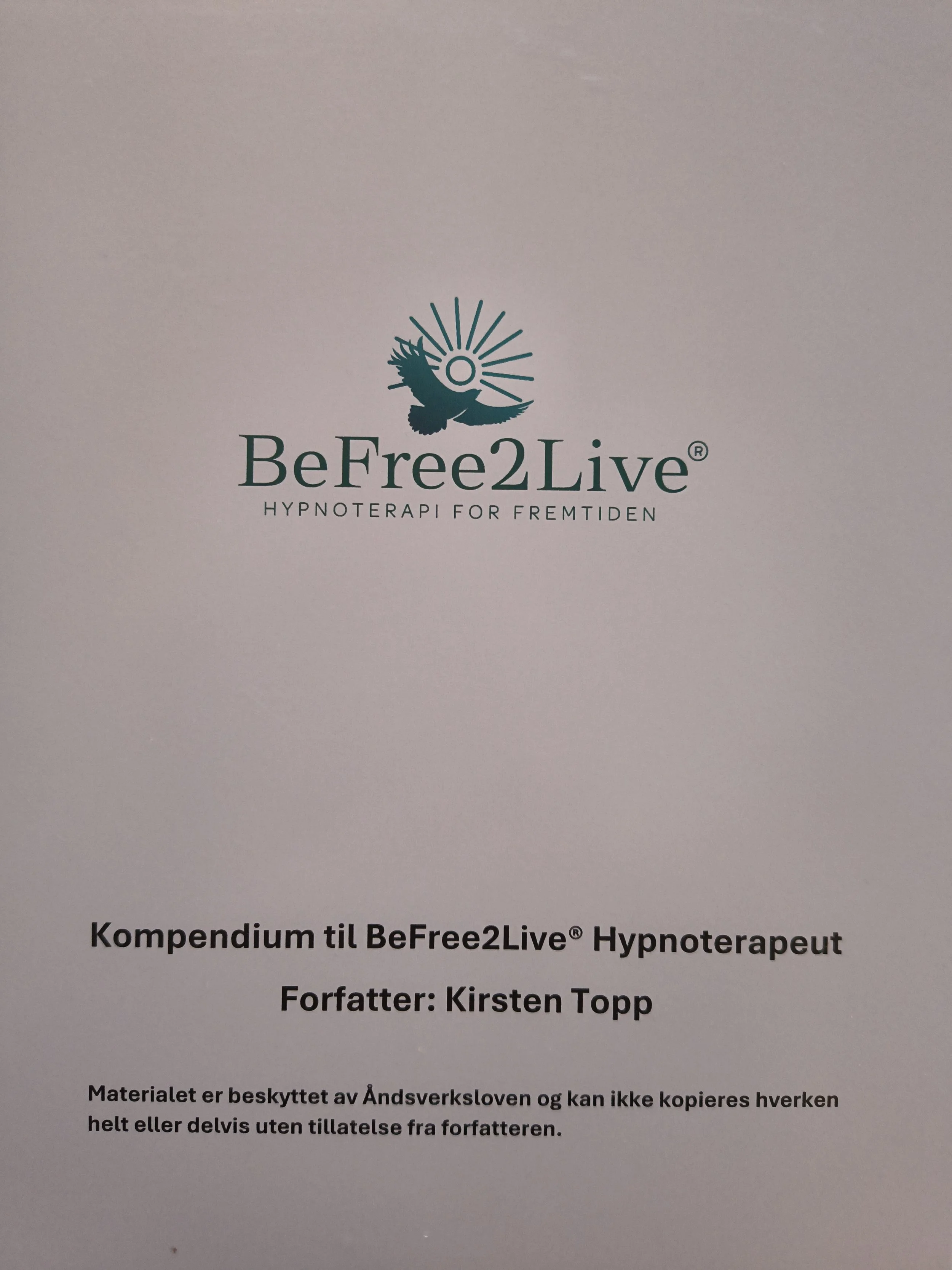 kompendium BeFree2Live undervisnings materiale hypnoterapi